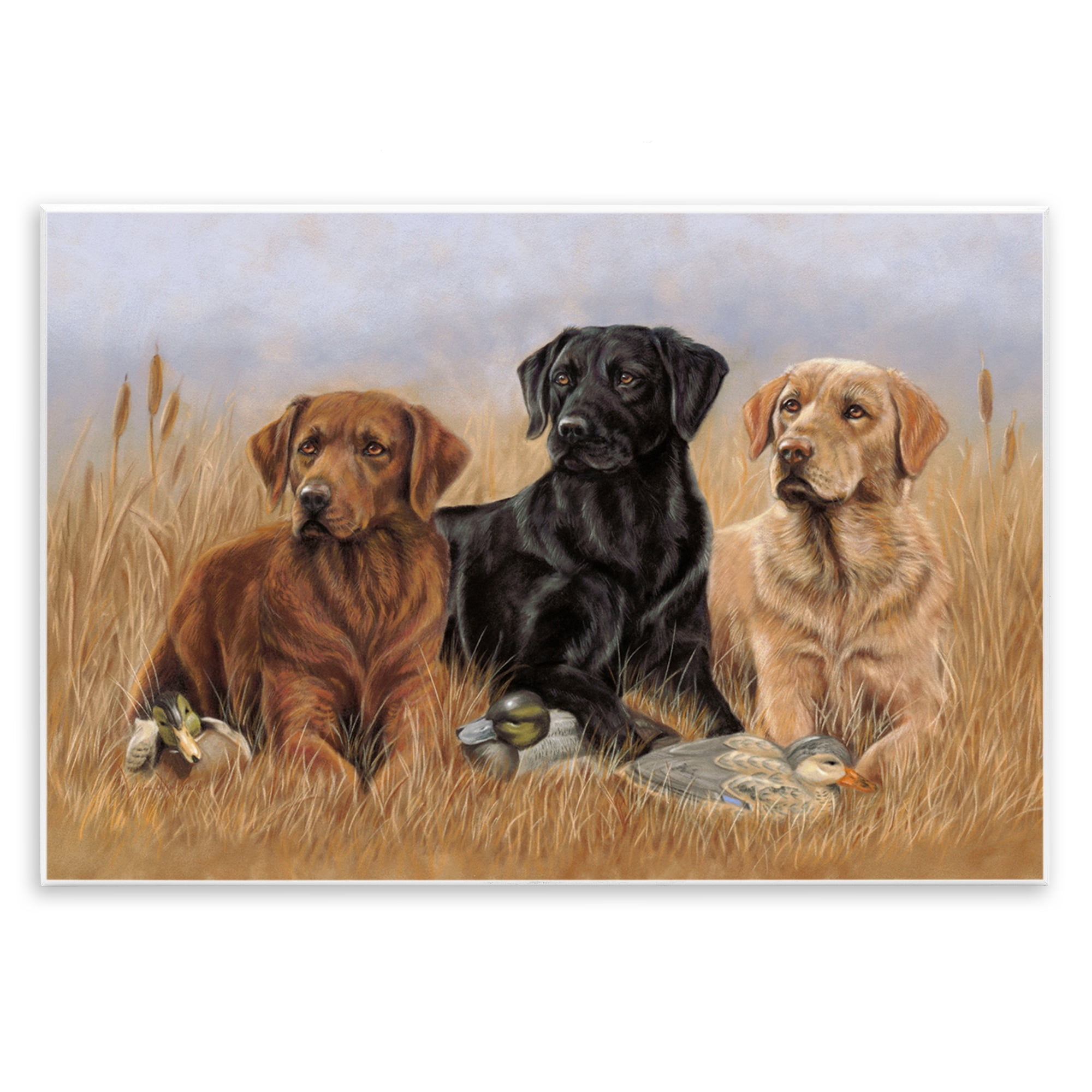 Stupell Industries Dog Trio & Ducks Animals & Insects Painting Unframed Art Print Wall Art, 19 x 13