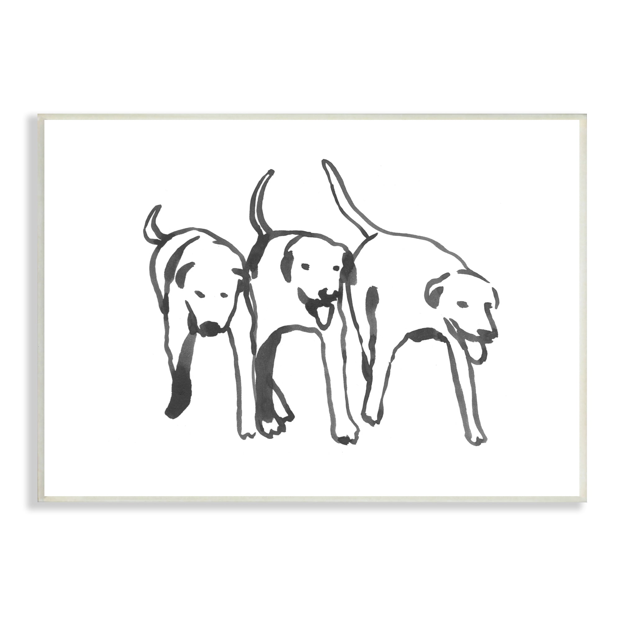 Stupell Industries Dog Trio Outline Minimal Black White Pets, 10 x 15, Designed by Emma Caroline