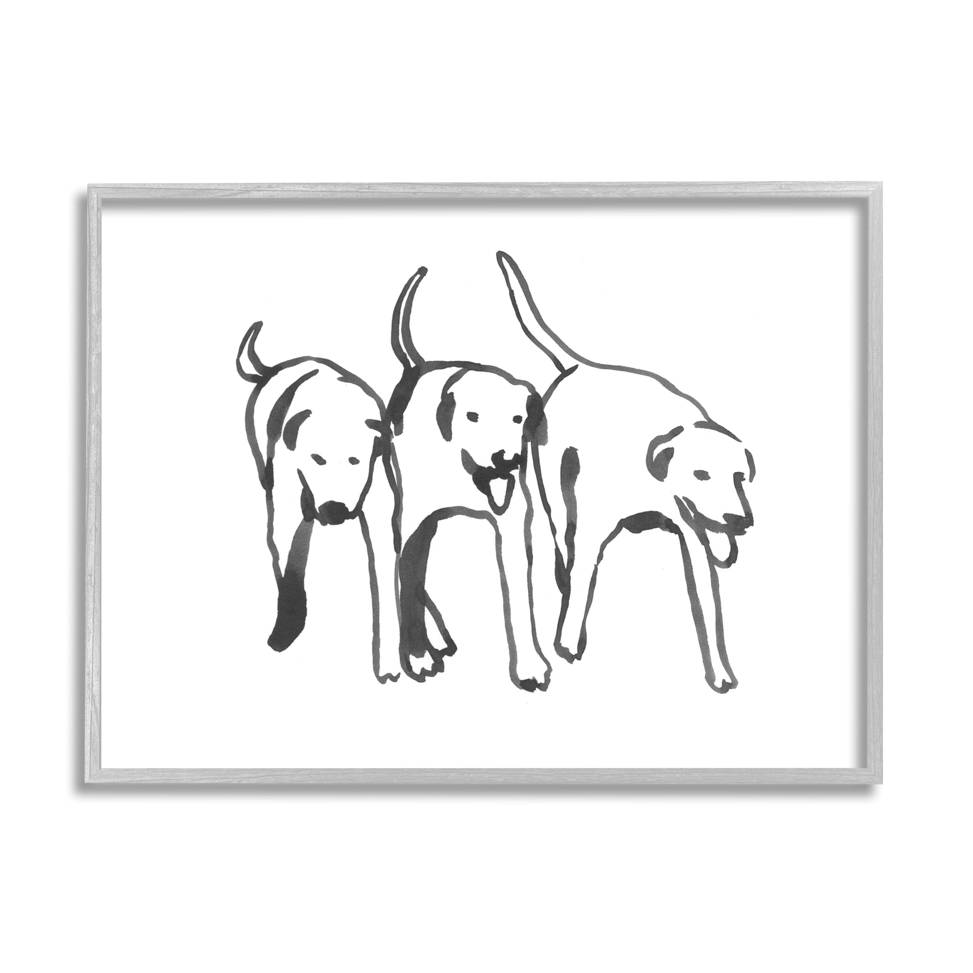 Gray Framed Black and White Dog Trio Canvas Print, 24 x 30