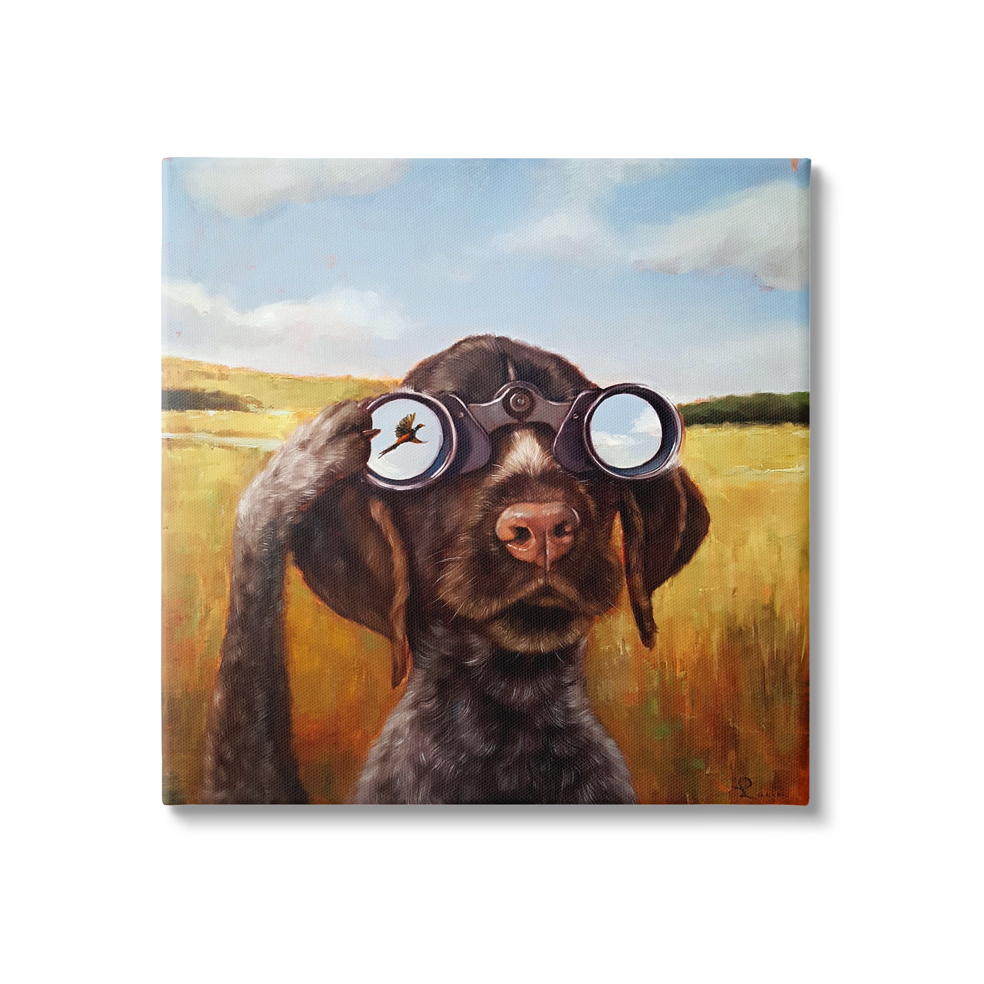 Stupell Industries Dog Watching Bird Binoculars Animals & Insects Painting Gallery Wrapped Canvas Print Wall Art, 36 x 36