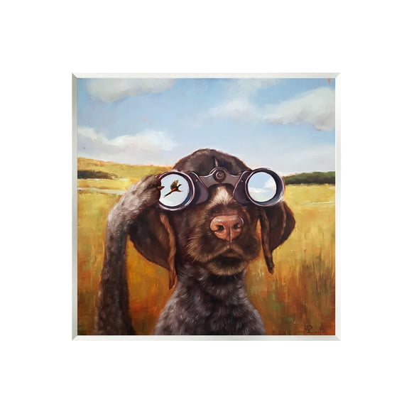 Stupell Industries Dog Watching Bird Binoculars Animals & Insects Painting Unframed Art Print Wall Art, 12 x 12