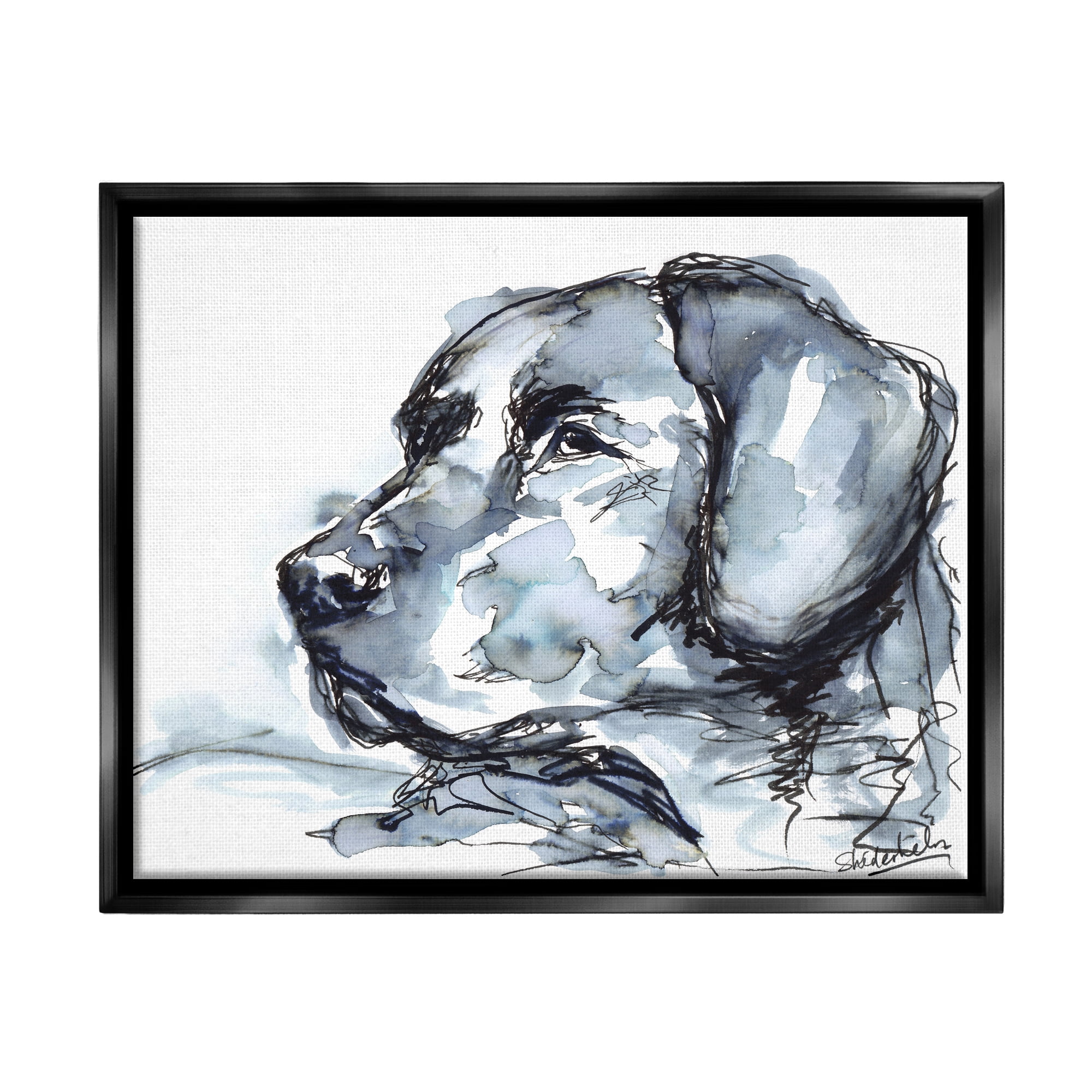 Stupell Industries Dog Watercolor Portrait Animals & Insects Painting Black Floater Framed Art Print Wall Art, 31 x 25