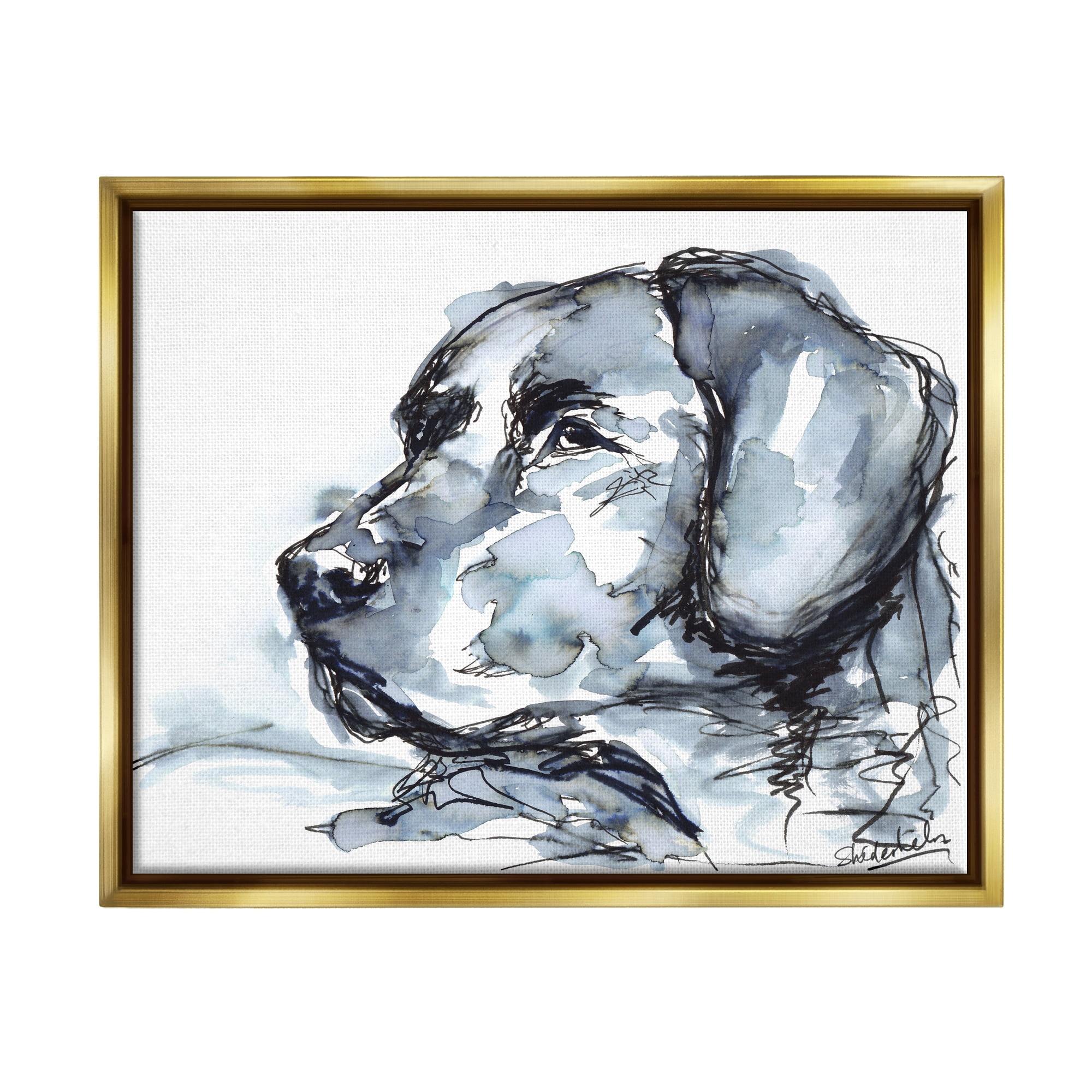 Stupell Industries Dog Watercolor Portrait Animals & Insects Painting Gold Floater Framed Art Print Wall Art, 21 x 17