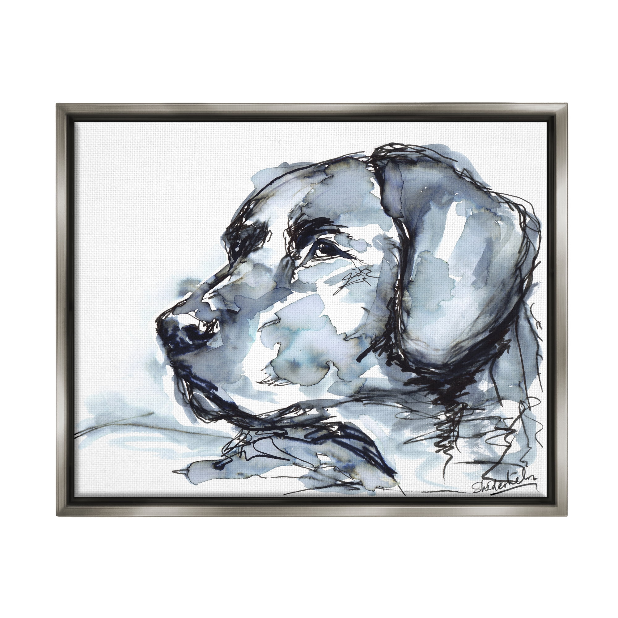 Stupell Industries Dog Watercolor Portrait Animals & Insects Painting Gray Floater Framed Art Print Wall Art, 21 x 17