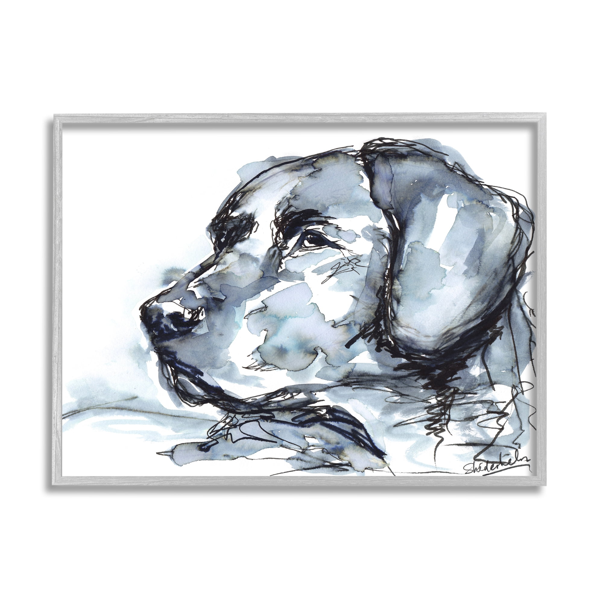 Stupell Industries Dog Watercolor Portrait Animals & Insects Painting Gray Framed Art Print Wall Art, 14 x 11
