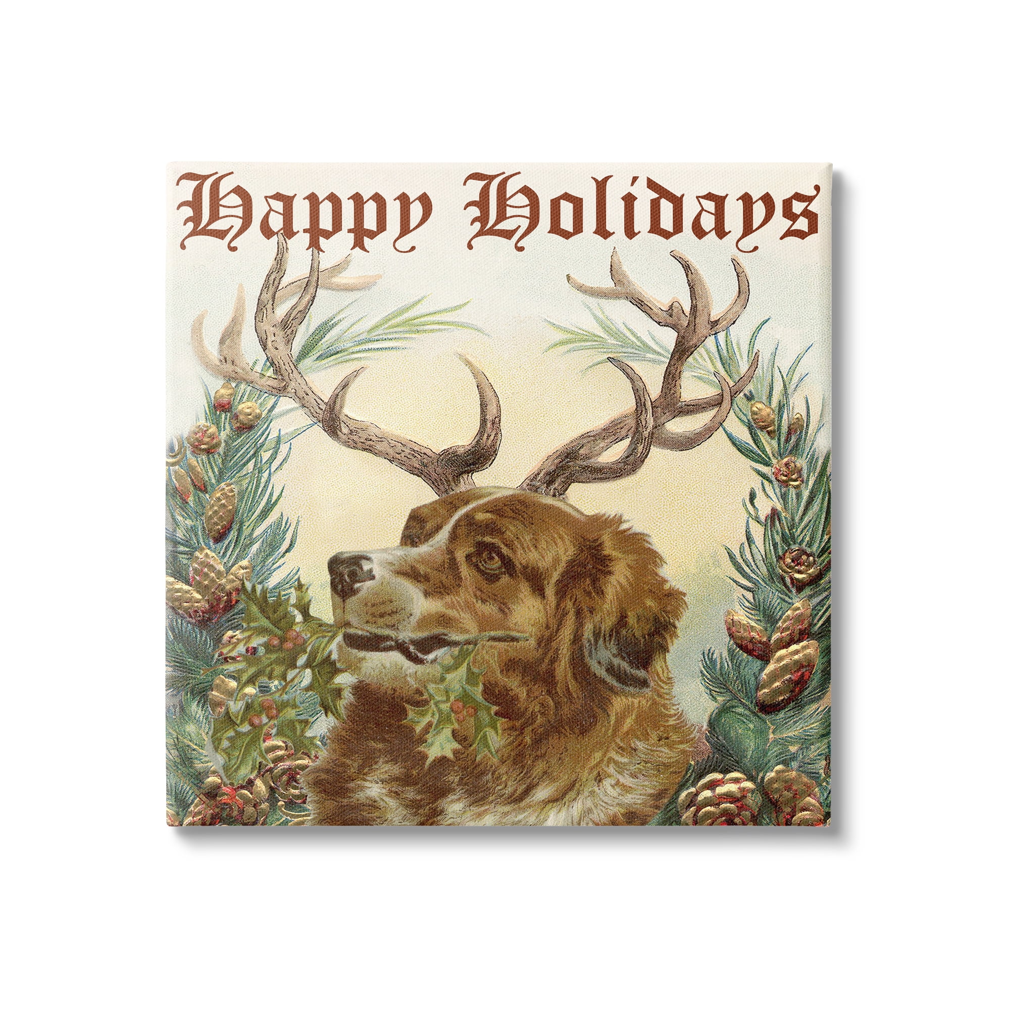 Stupell Industries Dog Wearing Antlers Seasonal Holiday Botanicals Graphic Art Gallery Wrapped Canvas Print Wall Art, Design by Alicia Longley