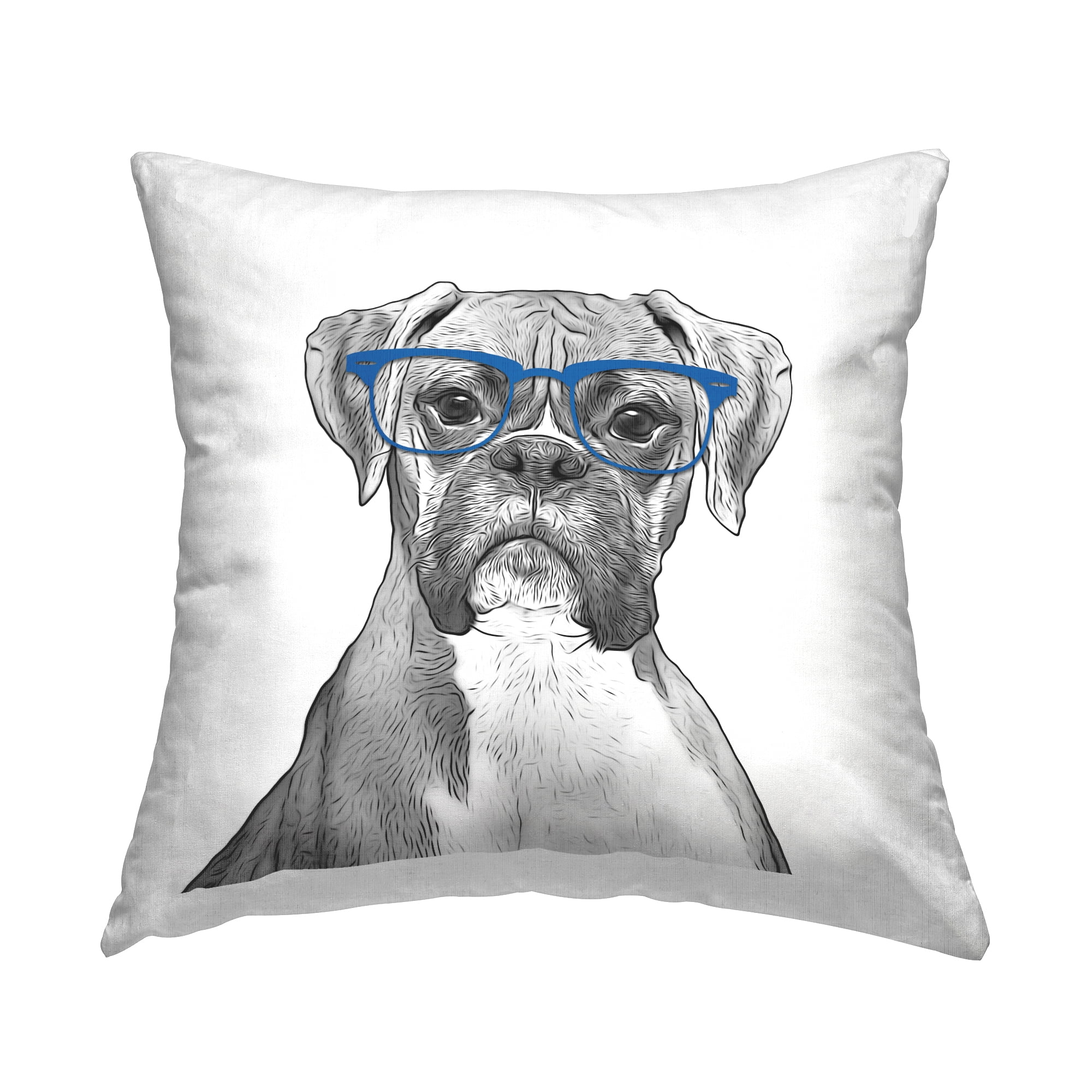 Stupell Industries Dog Wearing Blue Glasses Square Decorative Printed Throw Pillow, 18 x 18