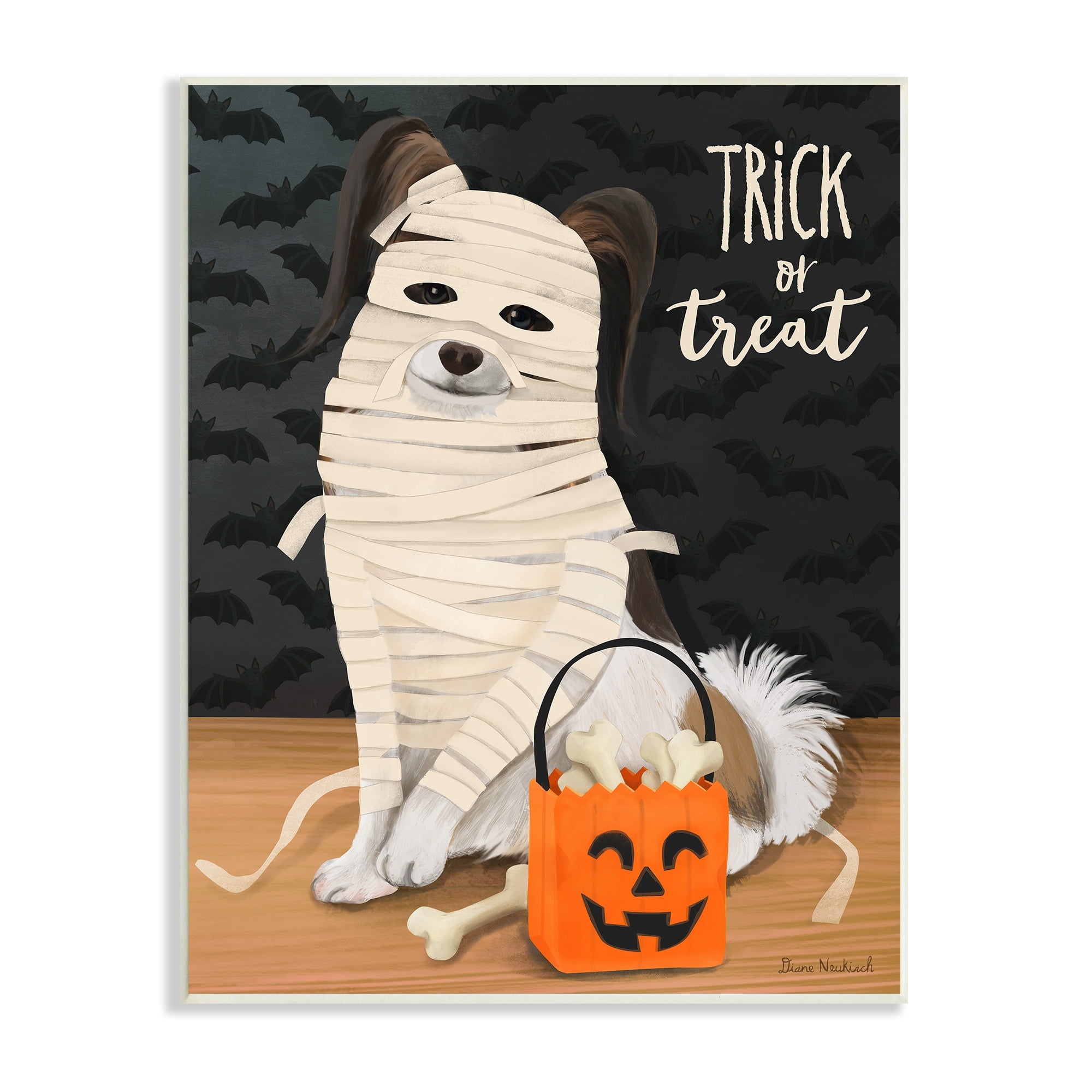 Stupell Industries Dog Wearing Mummy Costume Trick or Treat Halloween Graphic Art Unframed Art Print Wall Art, Design by Diane Neukirch