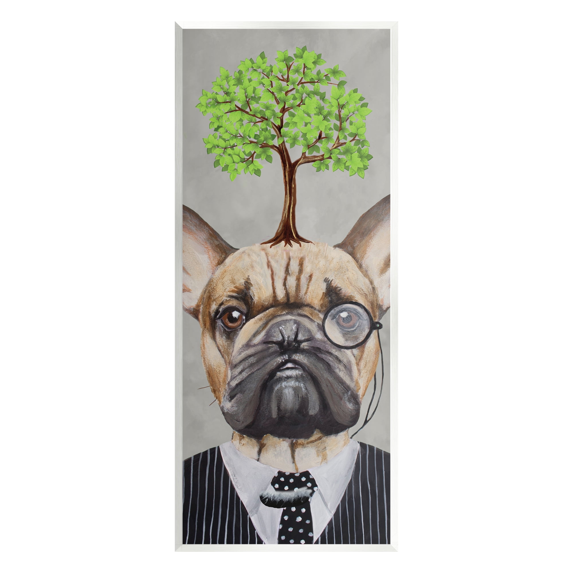 Whimsical Dog in Suit with Tree Art Print on MDF Wood