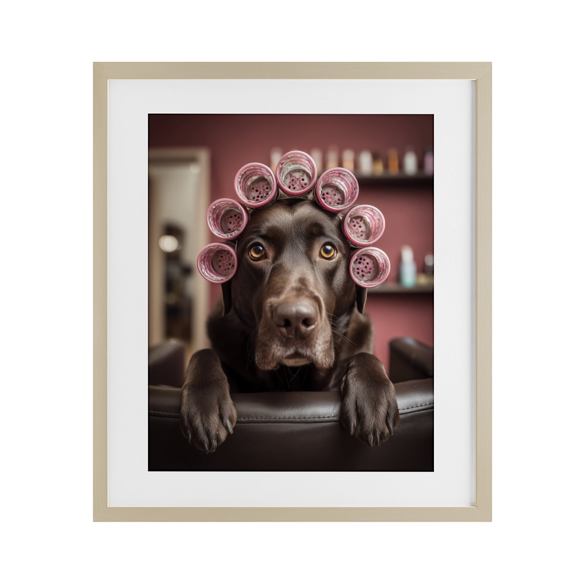 Stupell Industries Dog at Salon with Curlers Birch Framed Print Under Glass, design by Scott Stulberg