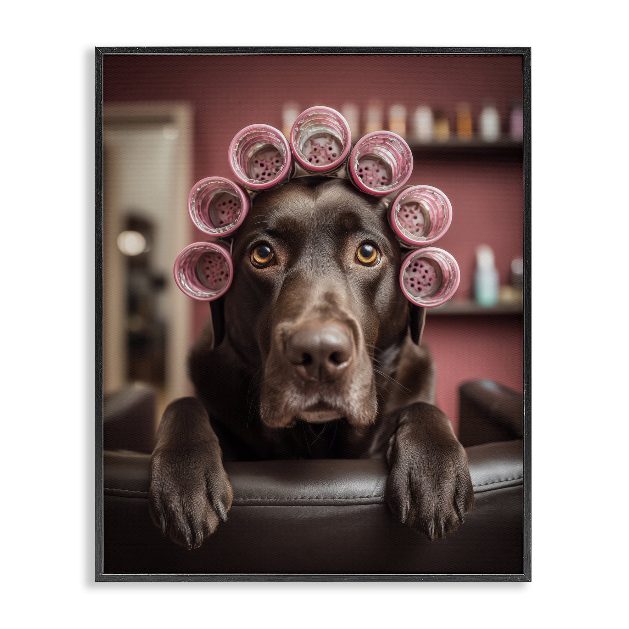 Stupell Industries Dog at Salon with Curlers Black Framed Giclee Art, design by Scott Stulberg