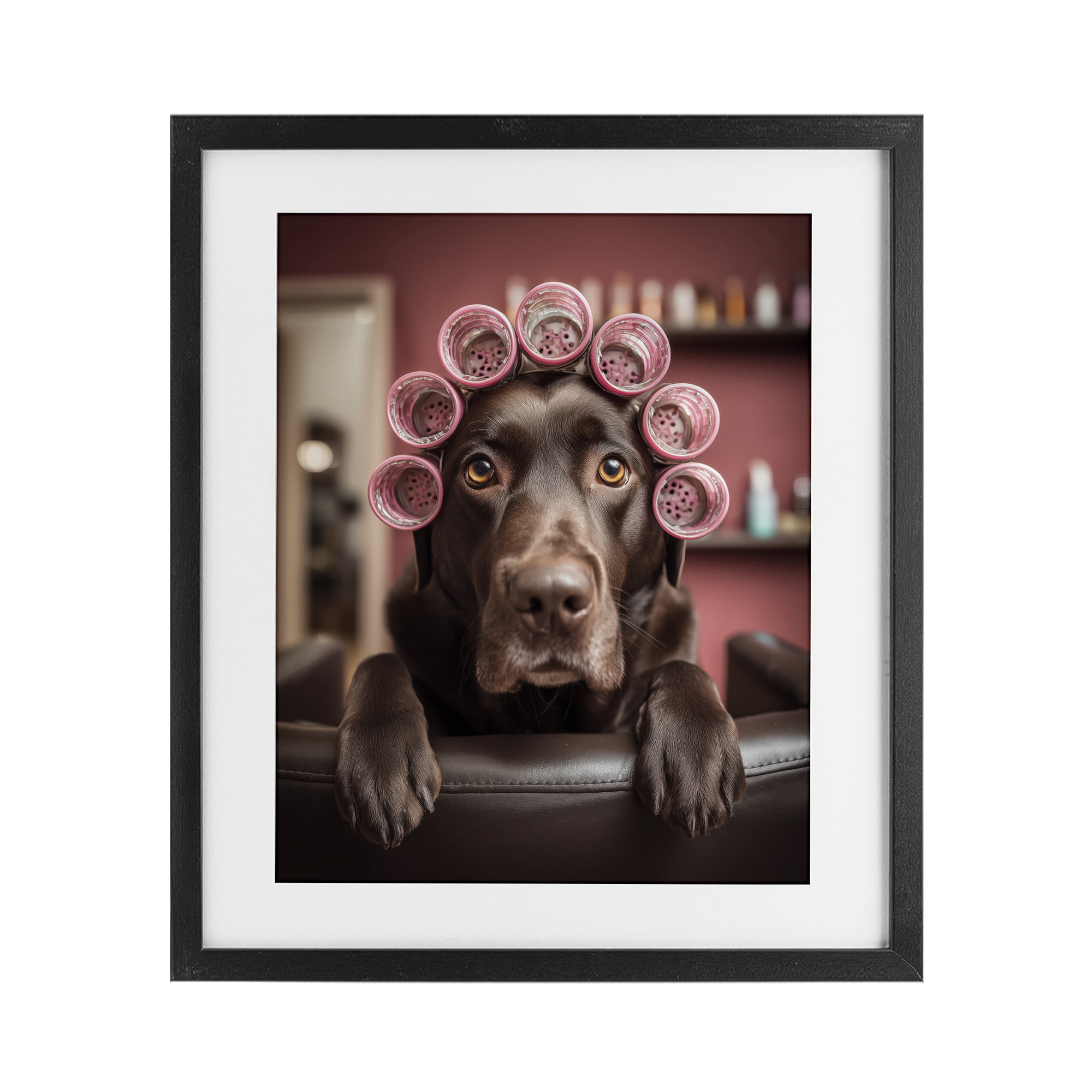 Stupell Industries Dog at Salon with Curlers Black Framed Print Under Glass, design by Scott Stulberg