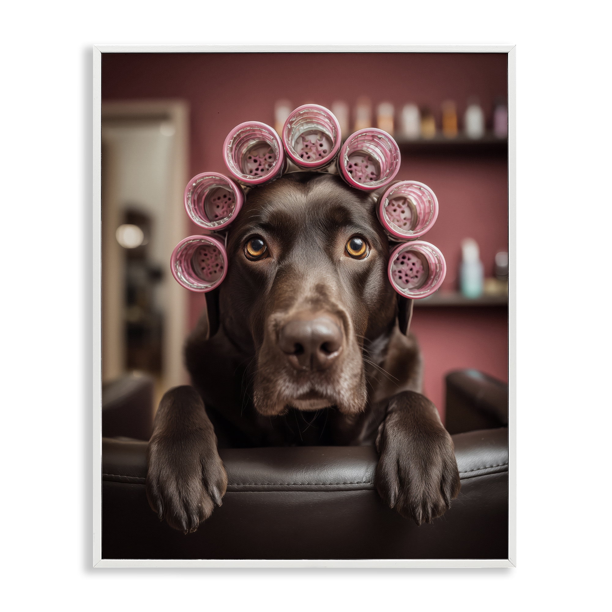 Stupell Industries Dog at Salon with Curlers White Framed Giclee Art, design by Scott Stulberg
