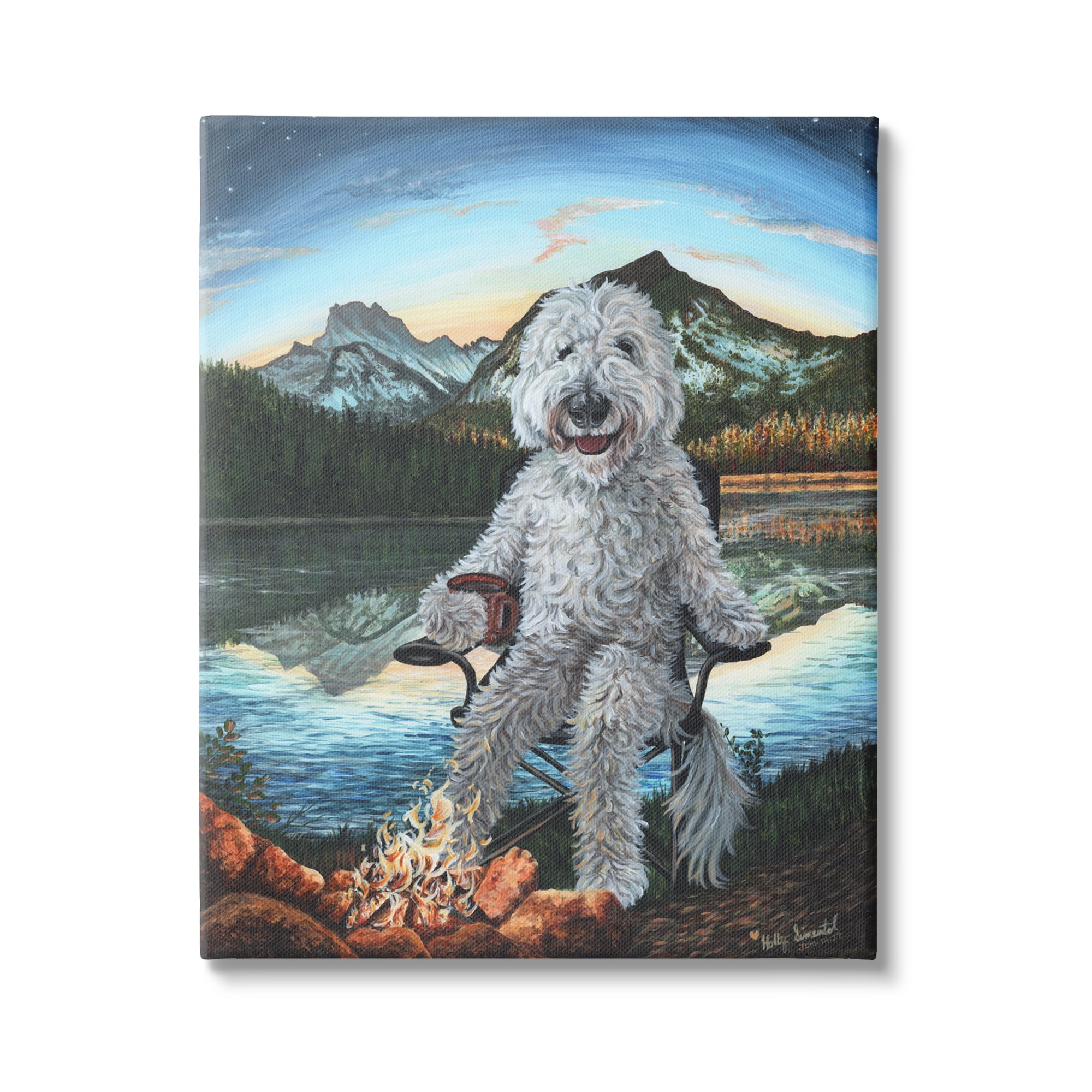 Stupell Industries Dog by Campfire Landscape Nature Painting Gallery Wrapped Canvas Print Wall Art, 30 x 40