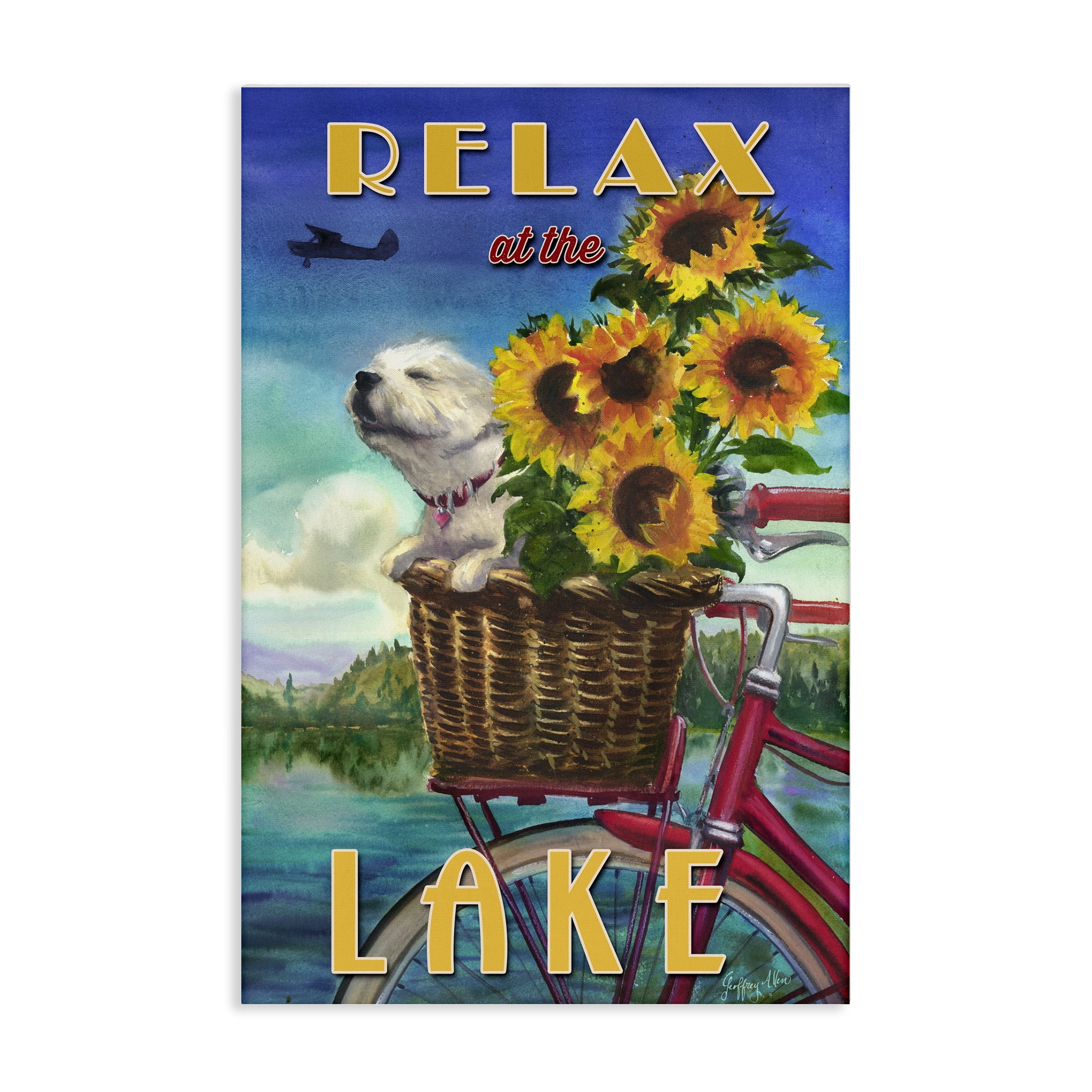 Stupell Industries Dog in Bicycle Basket Animals Painting Wrapped Canvas Art Print Wall Art, 16 x 24