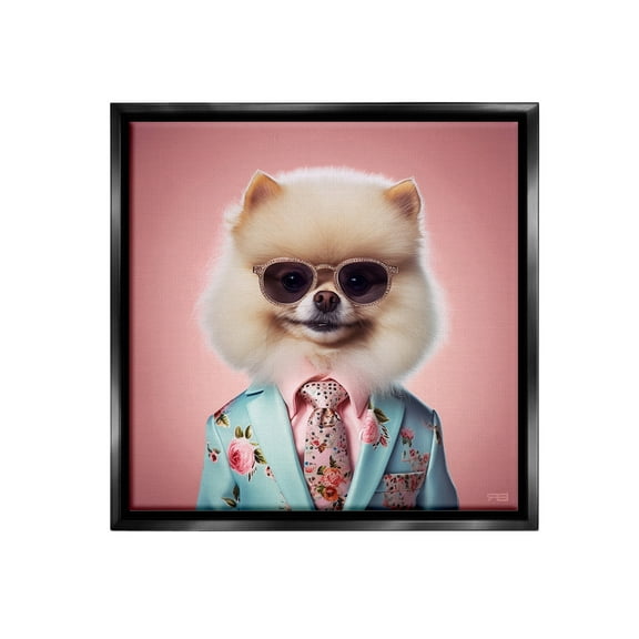 Stupell Industries Dog in Chic Suit Animals & Insects Painting Black Floater Framed Canvas Art Print Wall Art, 18 x 18