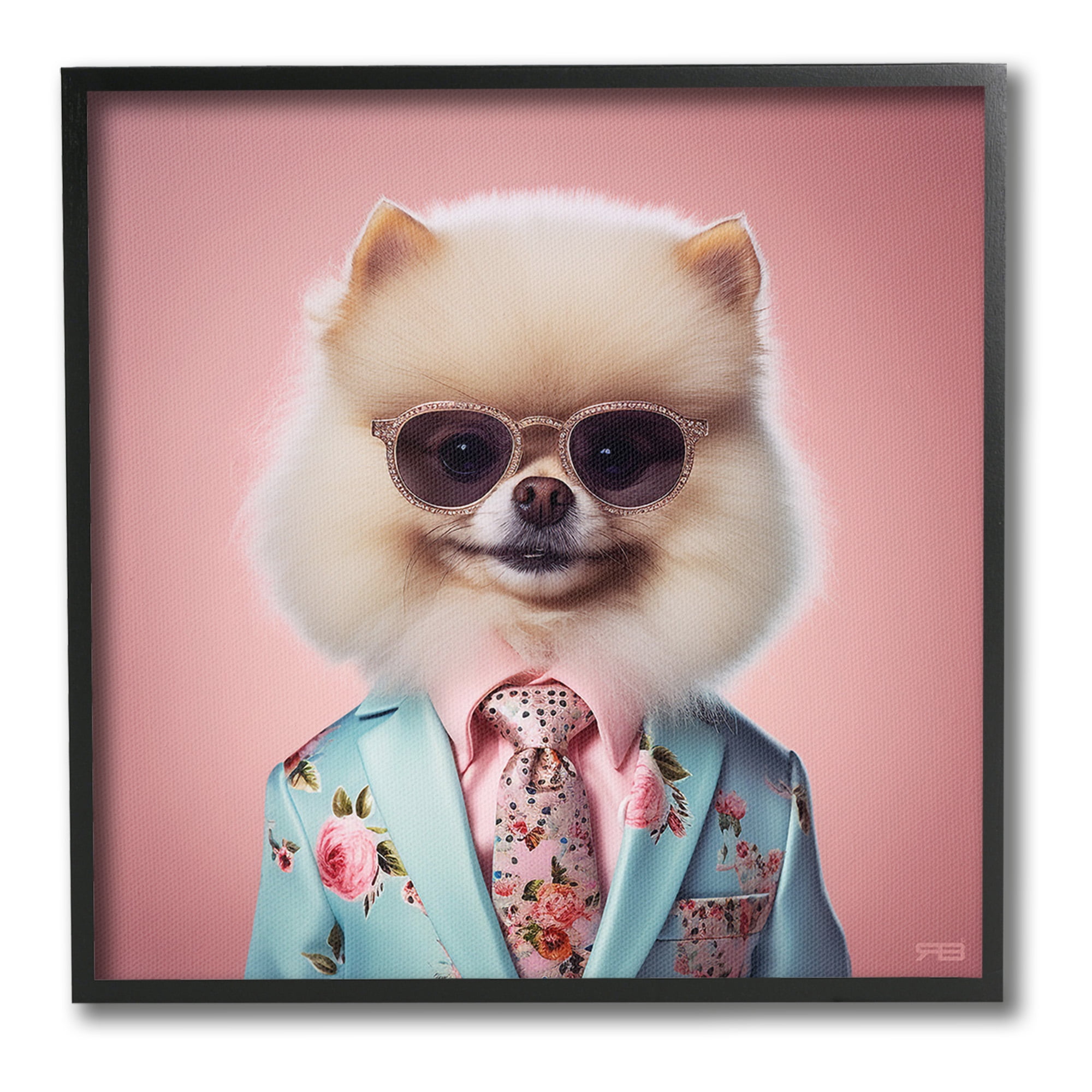 Stupell Industries Dog in Chic Suit Animals & Insects Painting Black Framed Art Print Wall Art, 12 x 12