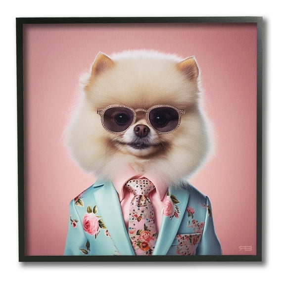 Stupell Industries Dog in Chic Suit Animals & Insects Painting Black Framed Art Print Wall Art, 12 x 12