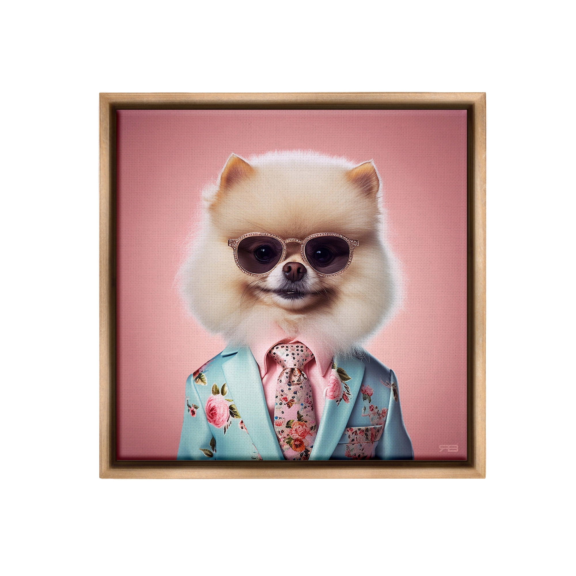 Stupell Industries Dog in Chic Suit Animals & Insects Painting Brown Floater Framed Canvas Art Print Wall Art, 25 x 25