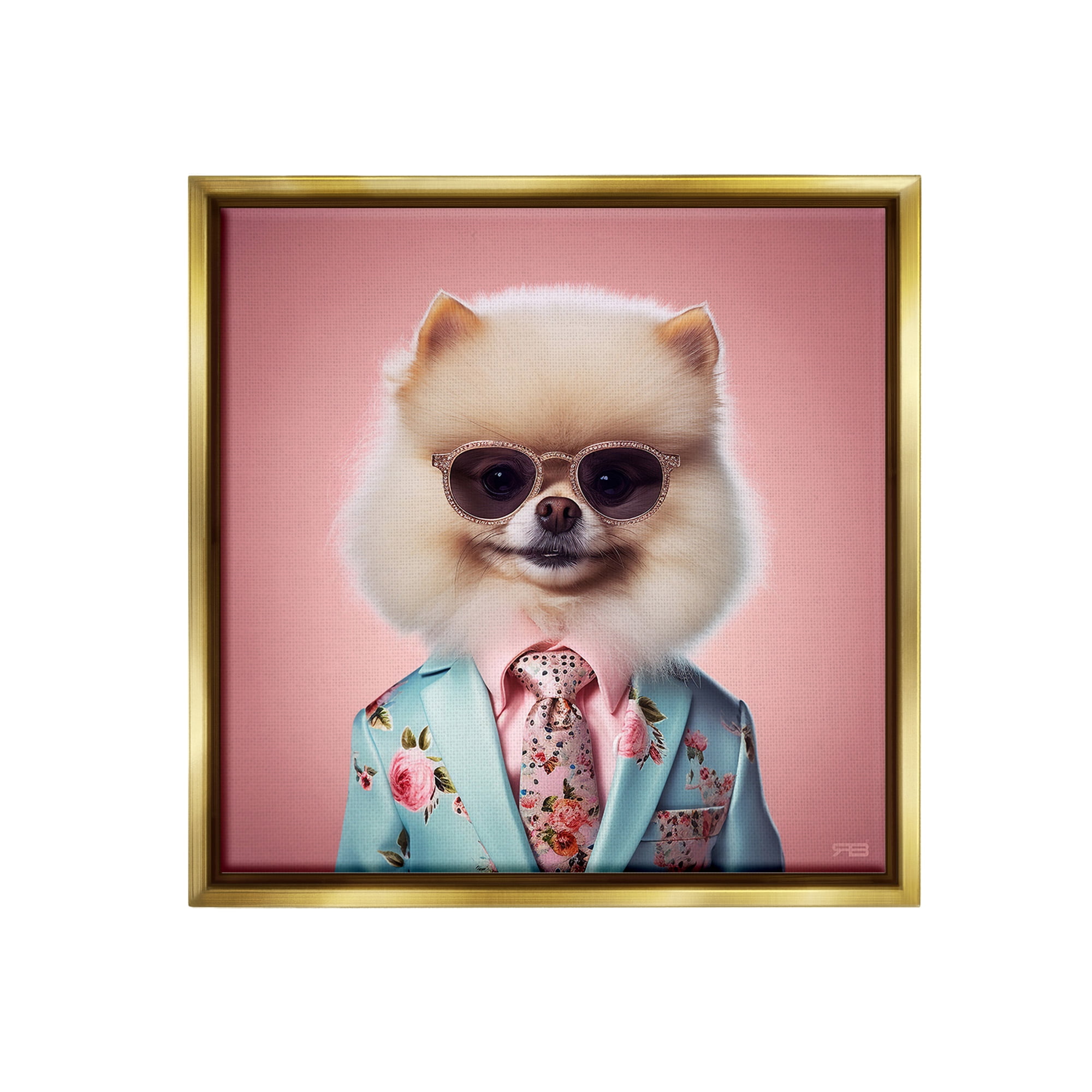 Stupell Industries Dog in Chic Suit Animals & Insects Painting Gold Floater Framed Canvas Art Print Wall Art, 18 x 18