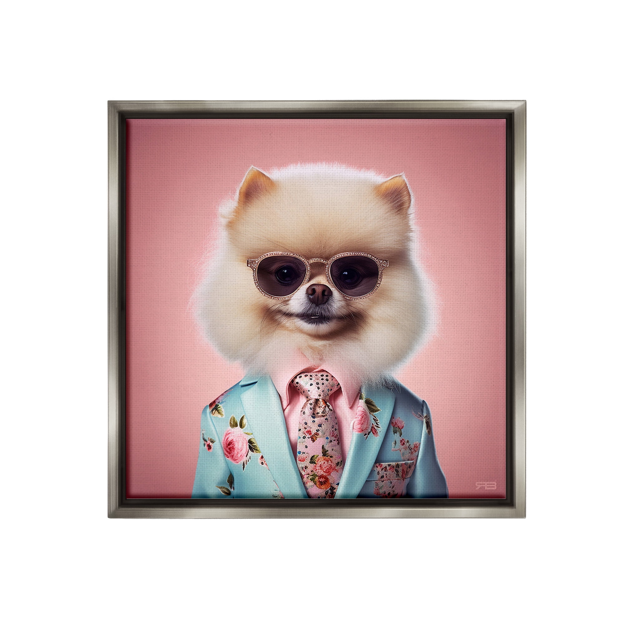 Stupell Industries Dog in Chic Suit Animals & Insects Painting Gray Floater Framed Canvas Art Print Wall Art, 25 x 25