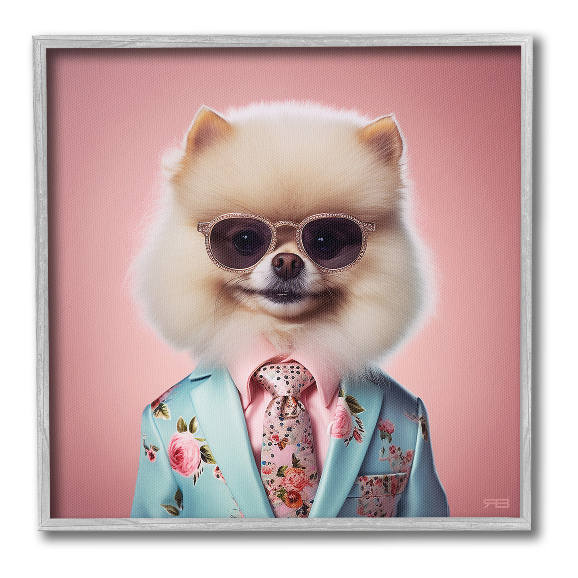 Stupell Industries Dog in Chic Suit Animals & Insects Painting Gray Framed Art Print Wall Art, 17 x 17
