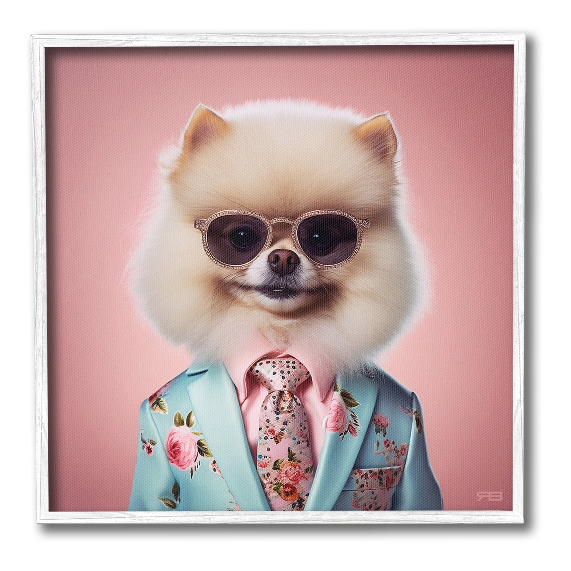 Stupell Industries Dog in Chic Suit Animals & Insects Painting White Framed Art Print Wall Art, 12 x 12