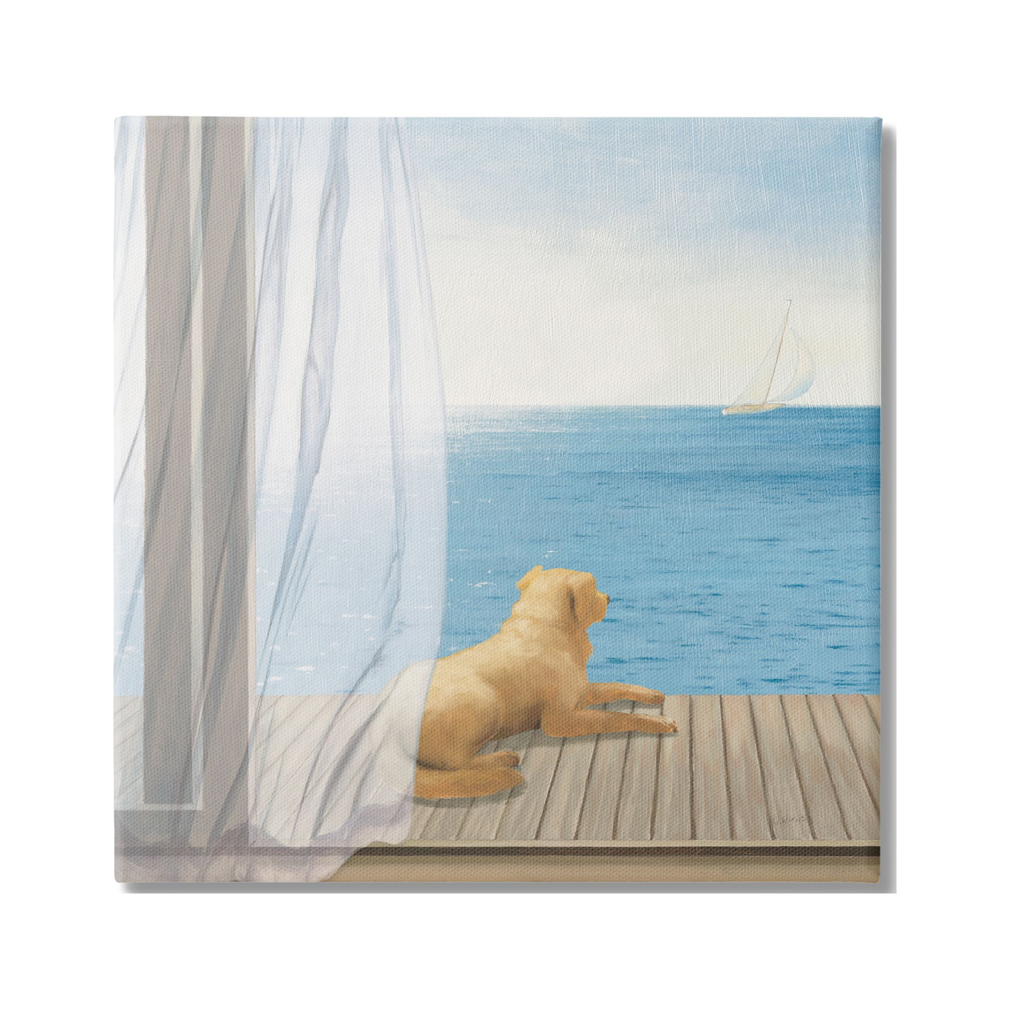 Stupell Industries Dog in Coastal Window Animals & Insects Painting Gallery Wrapped Canvas Print Wall Art, 24 x 24