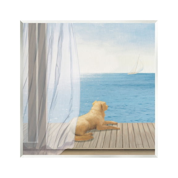Stupell Industries Dog in Coastal Window Animals & Insects Painting Unframed Art Print Wall Art, 12 x 12