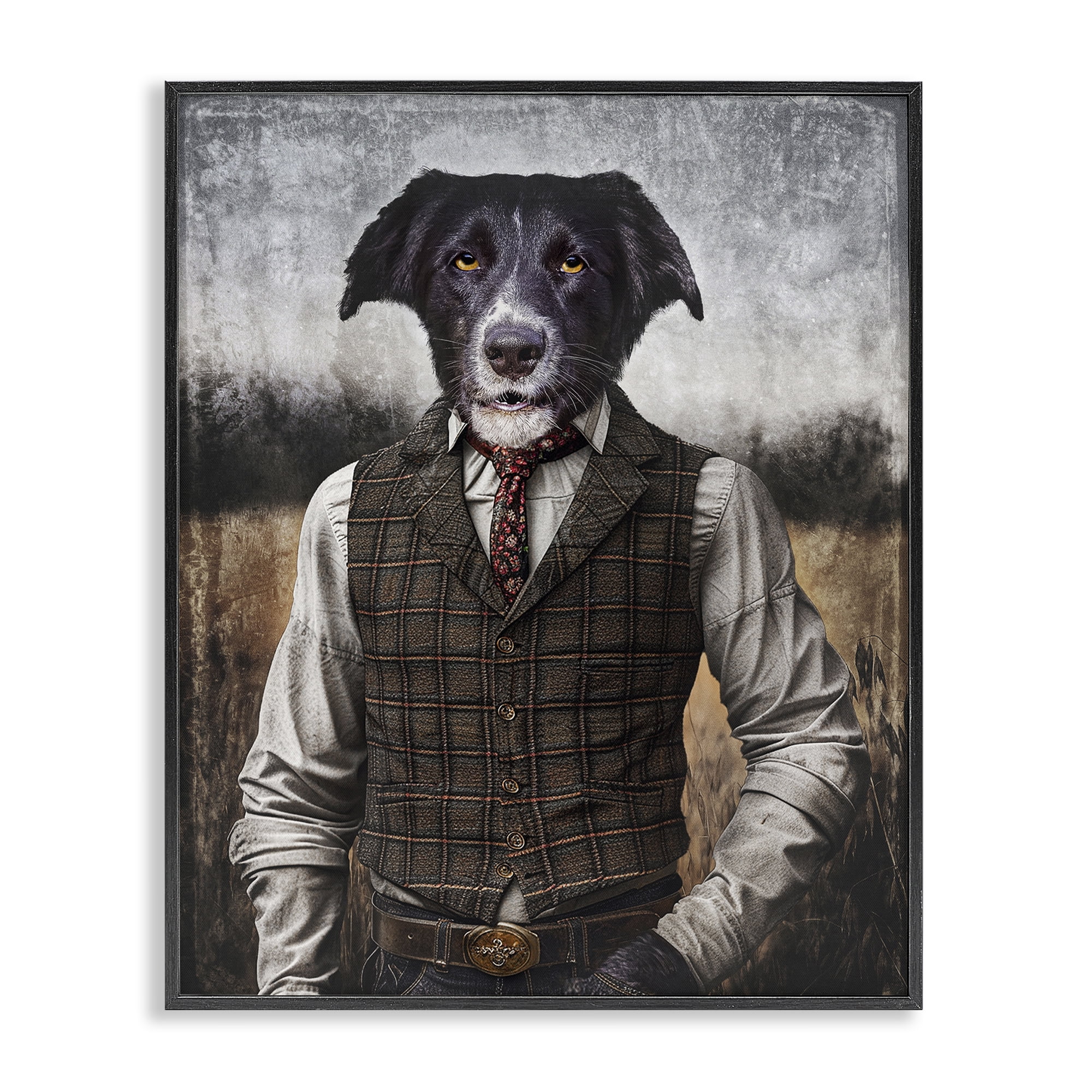 Stupell Industries Dog in Colonial Clothes Animals & Insects Painting Black Framed Art Print Wall Art, 16 x 20