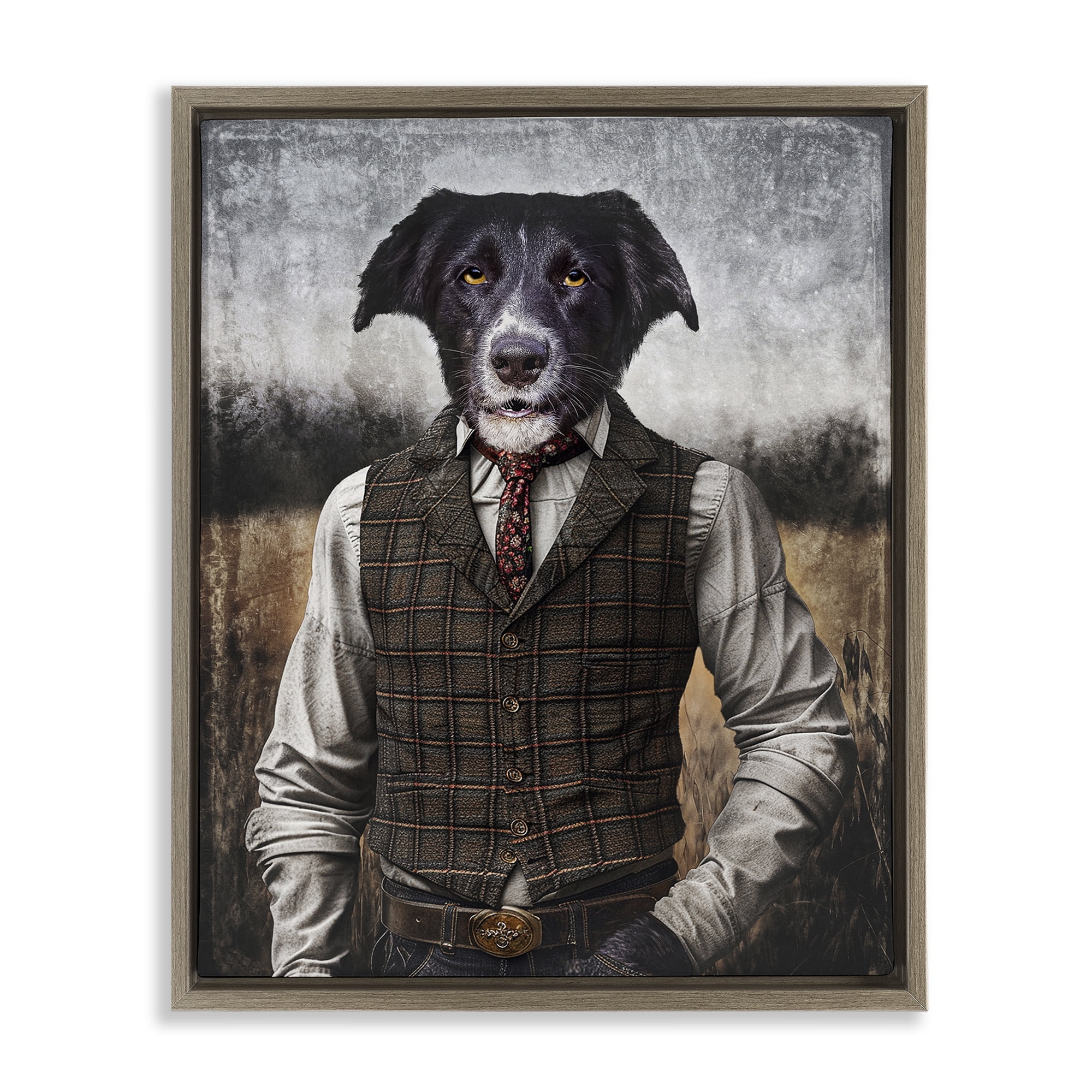 Stupell Industries Dog in Colonial Clothes Animals & Insects Painting Brown Floater Framed Canvas Art Print Wall Art, 17 x 21