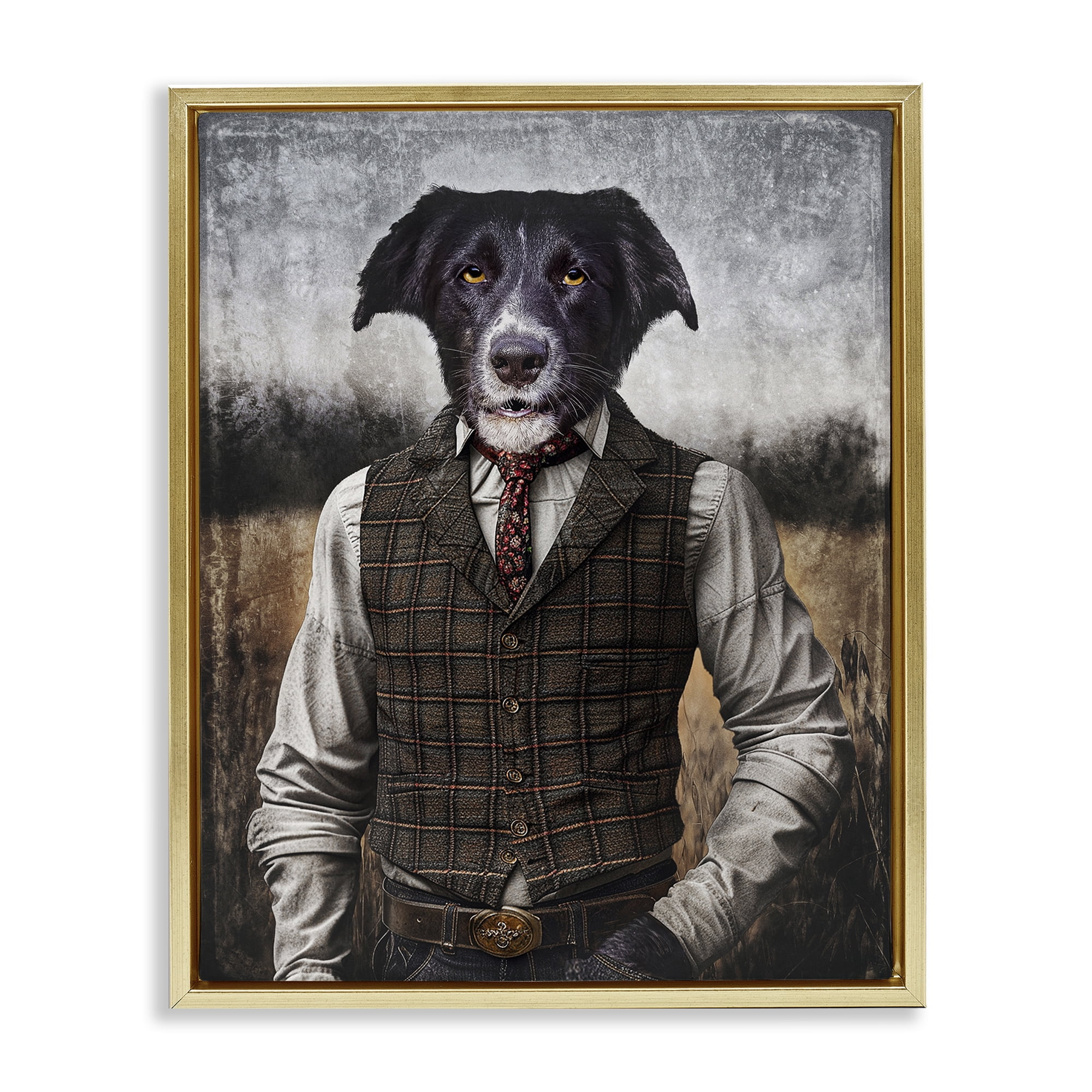 Stupell Industries Dog in Colonial Clothes Animals & Insects Painting Gold Floater Framed Canvas Art Print Wall Art, 25 x 31