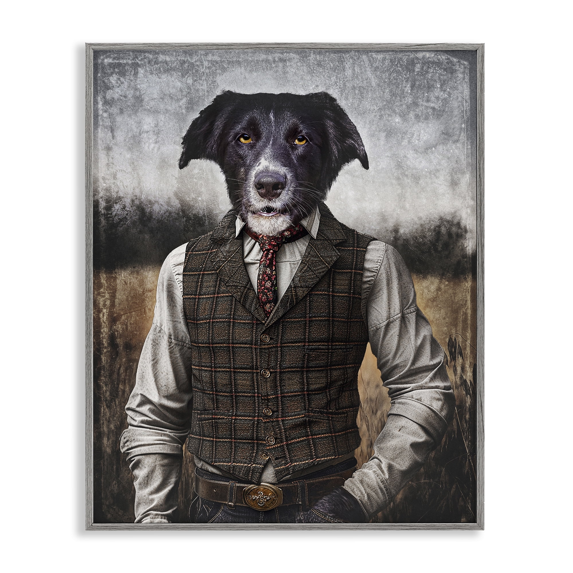 Stupell Industries Dog in Colonial Clothes Animals & Insects Painting Gray Framed Art Print Wall Art, 24 x 30