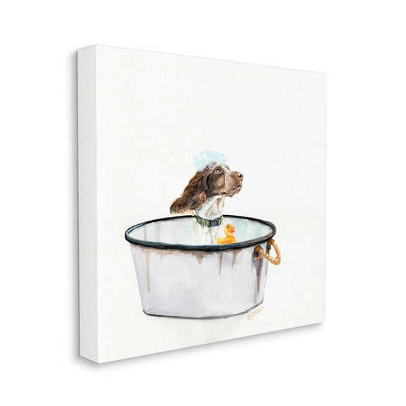 Stupell Industries Dog in Country Bath Tin with Rubber Duck Canvas Wall Art, 24 x 24, Design by Jennifer Redstreake