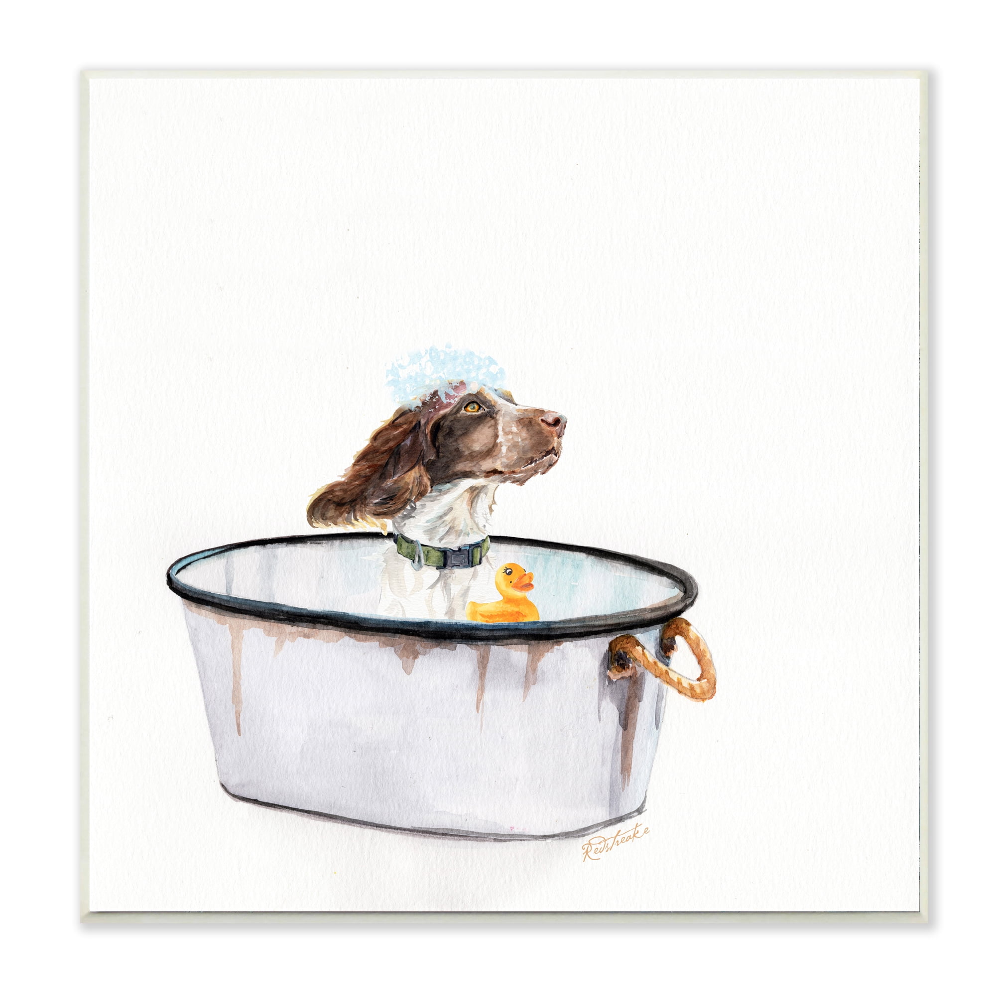 Stupell Industries Dog in Country Bath Tin with Rubber Duck Wall Plaque, 12 x 12, Design by Jennifer Redstreake