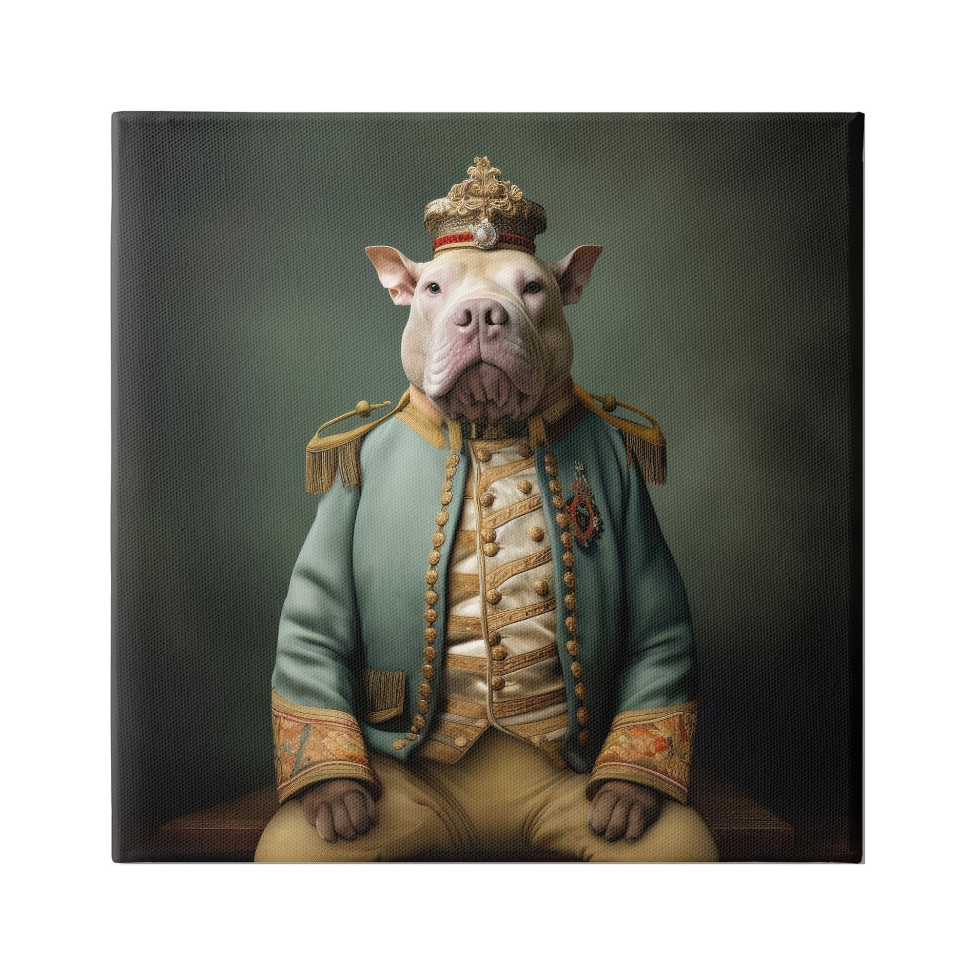 Regal Dog Portrait on Canvas in Elegant Attire, 30" x 30"