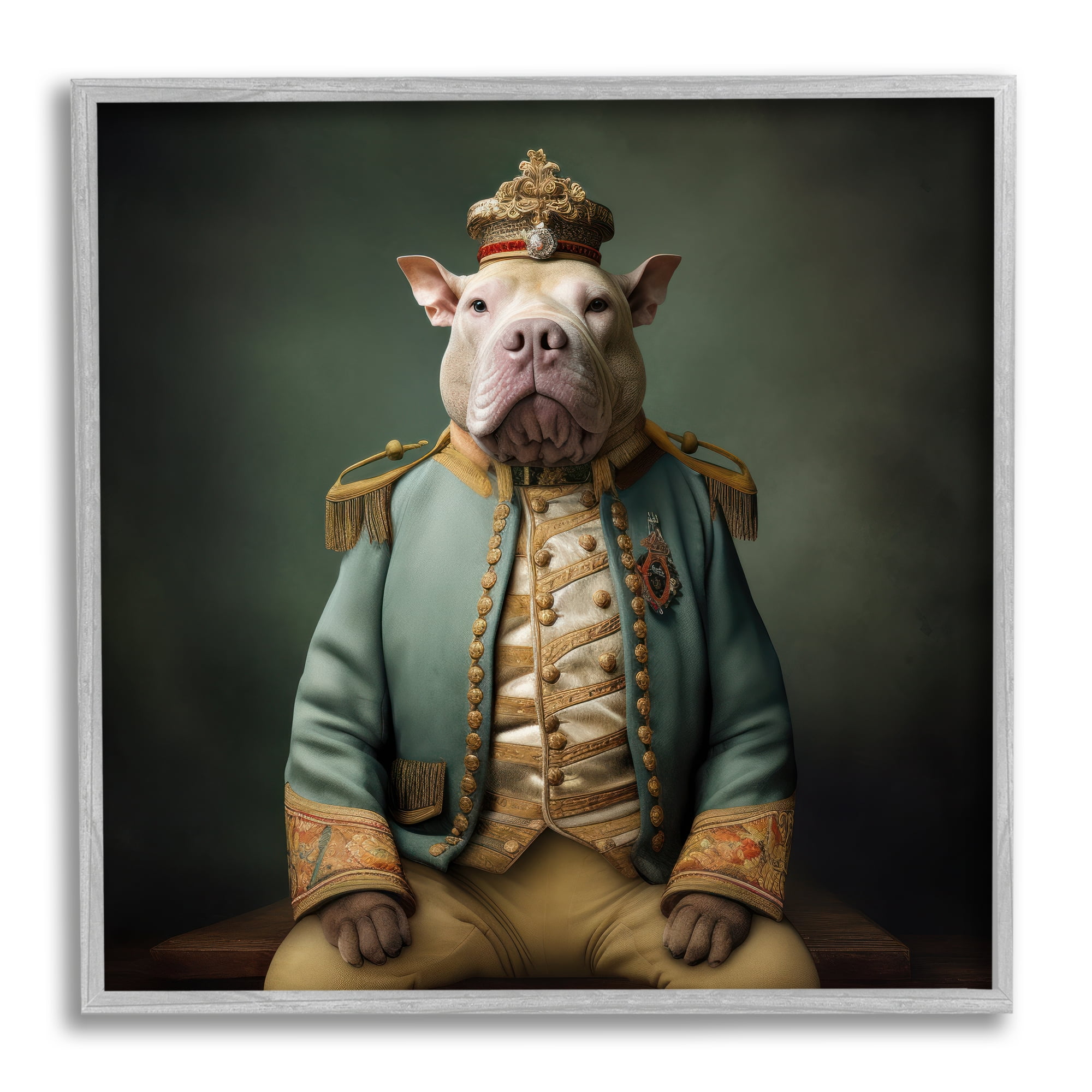 Stupell Industries Dog in Elegant Clothes Animals & Insects Painting Gray Framed Art Print Wall Art, 17 x 17