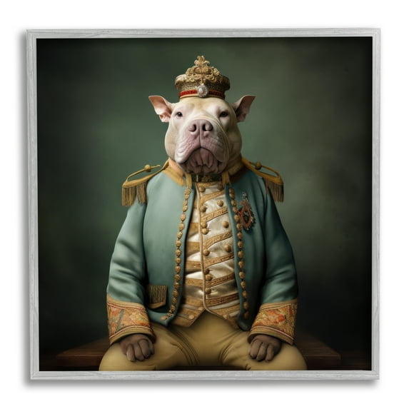 Stupell Industries Dog in Elegant Clothes Animals & Insects Painting Gray Framed Art Print Wall Art, 17 x 17