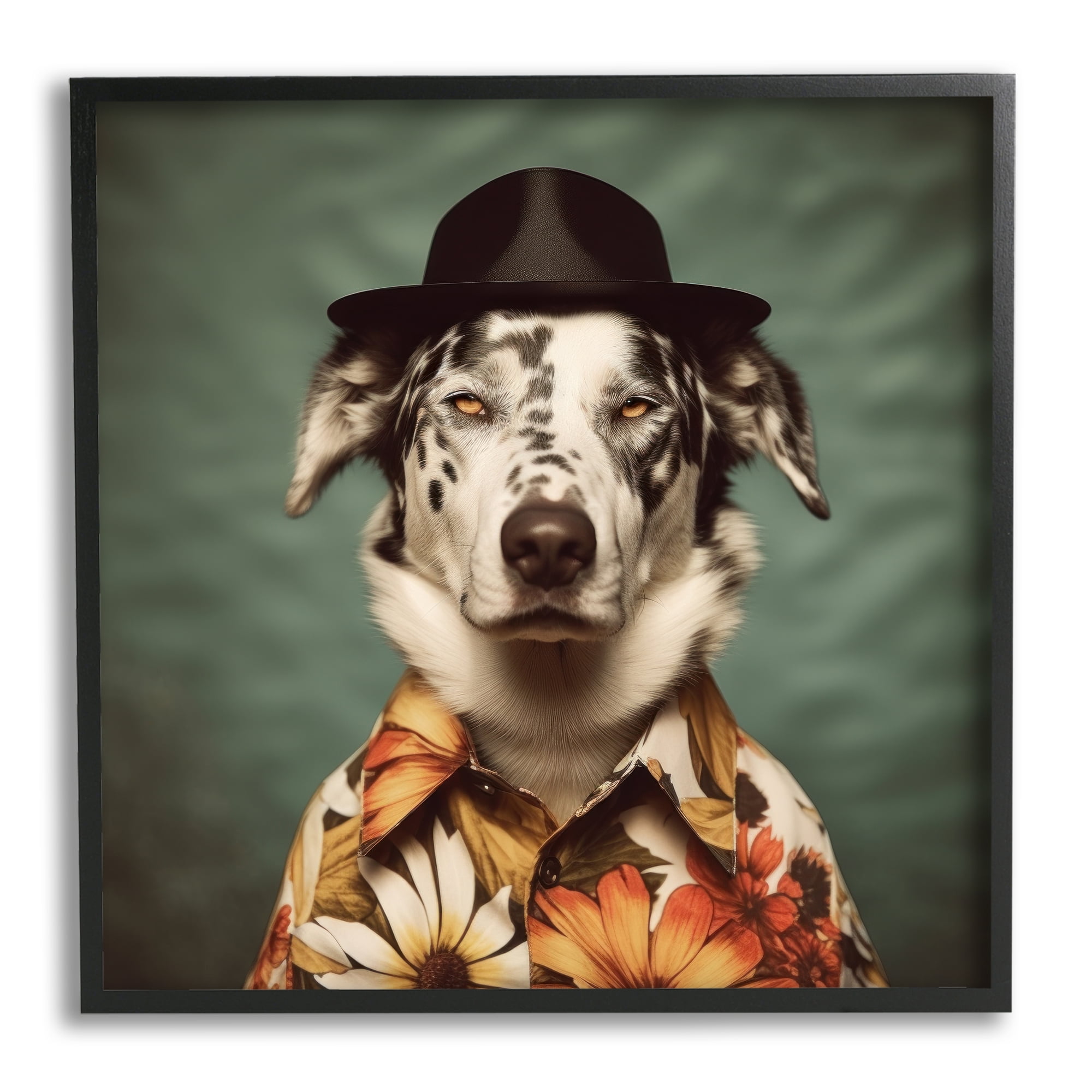 Stupell Industries Dog in Floral Shirt Animals & Insects Painting Black Framed Art Print Wall Art, 12 x 12