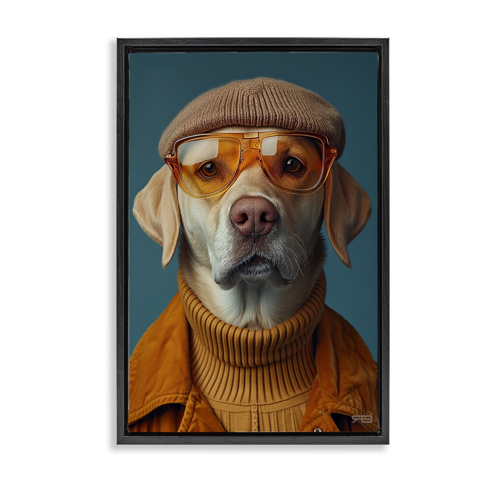 Stupell Industries Dog in Knit Fashion Animals & Insects Painting Black Floater Framed Canvas Art Print Wall Art, 17 x 25