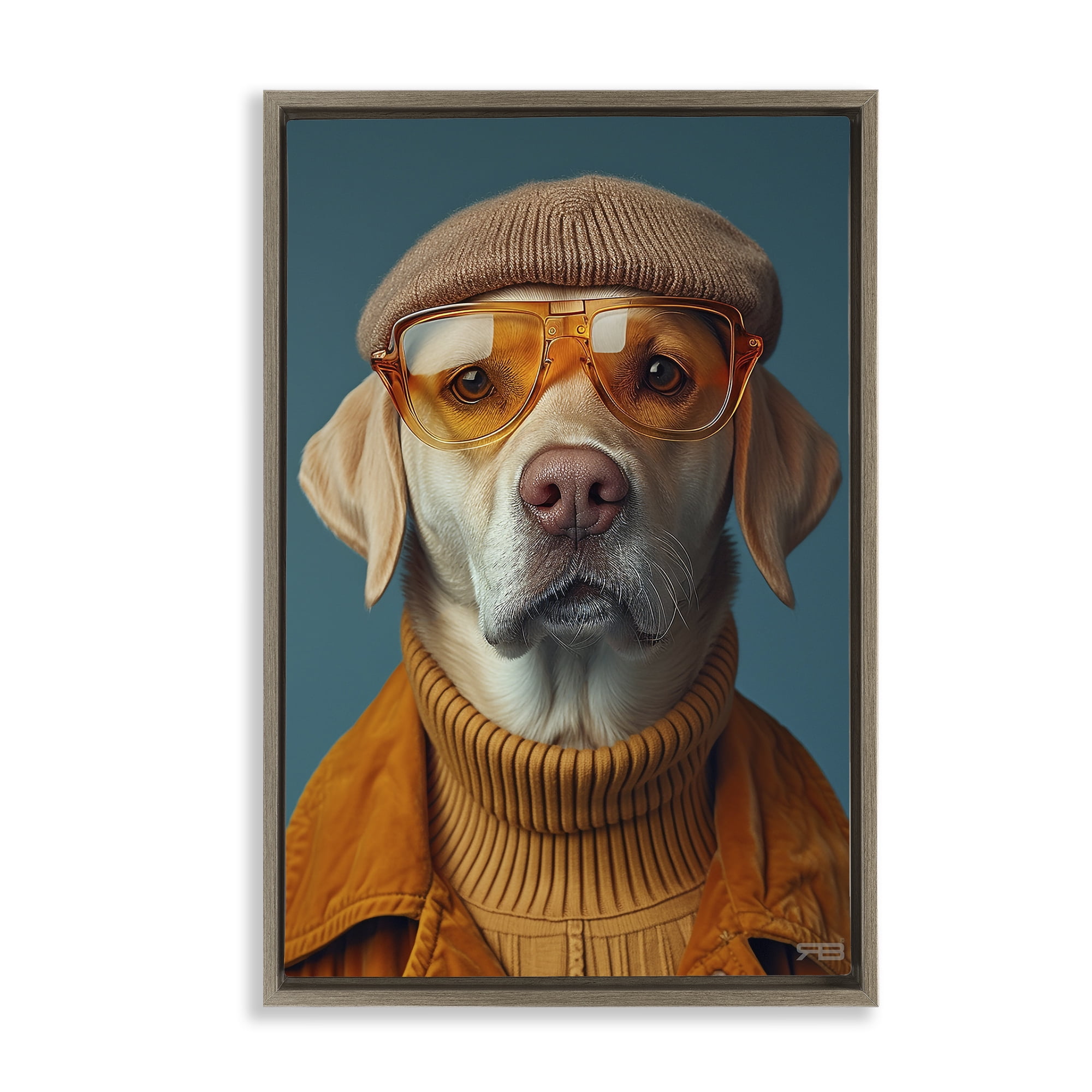 Stupell Industries Dog in Knit Fashion Animals & Insects Painting Brown Floater Framed Canvas Art Print Wall Art, 17 x 25