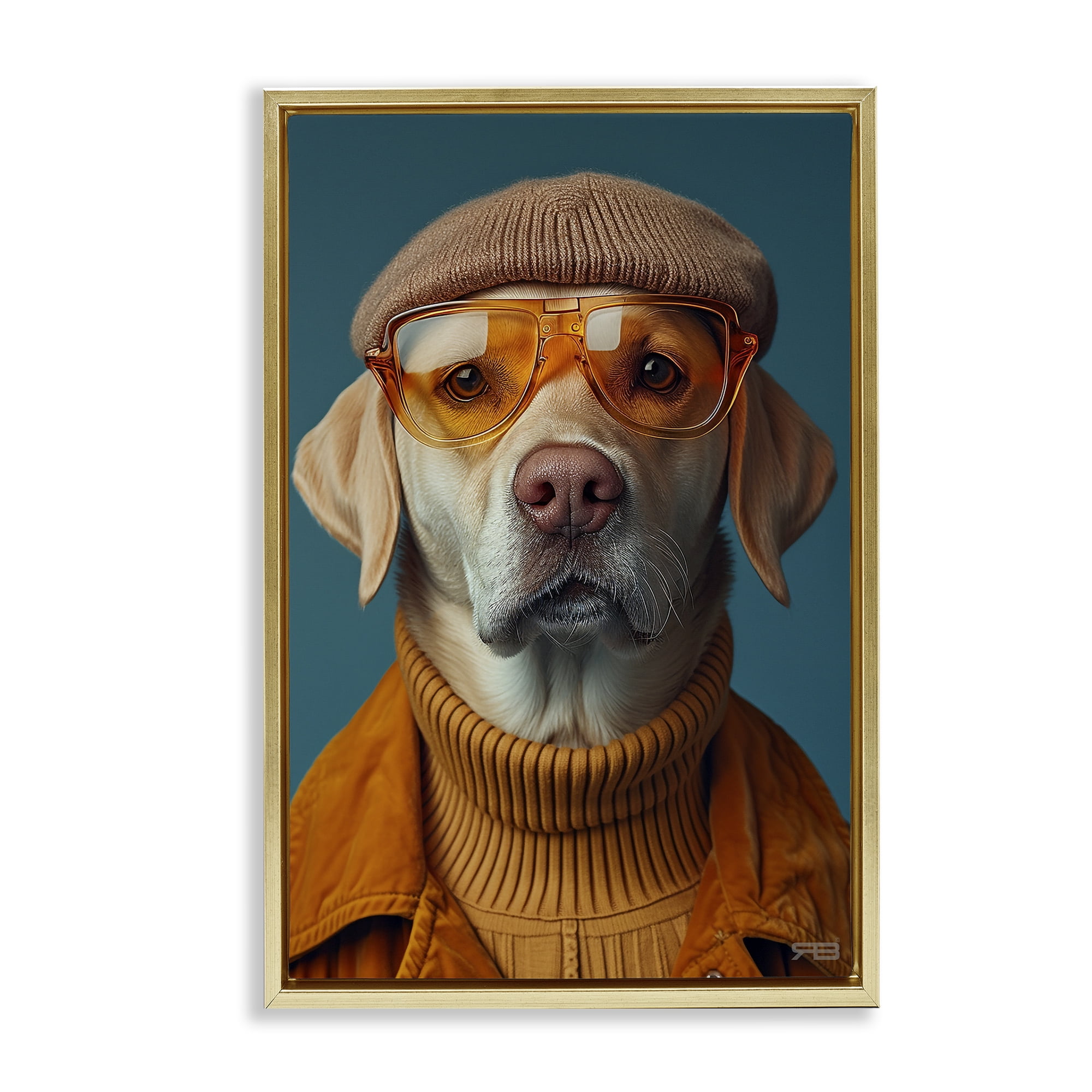 Stupell Industries Dog in Knit Fashion Animals & Insects Painting Gold Floater Framed Canvas Art Print Wall Art, 21 x 31
