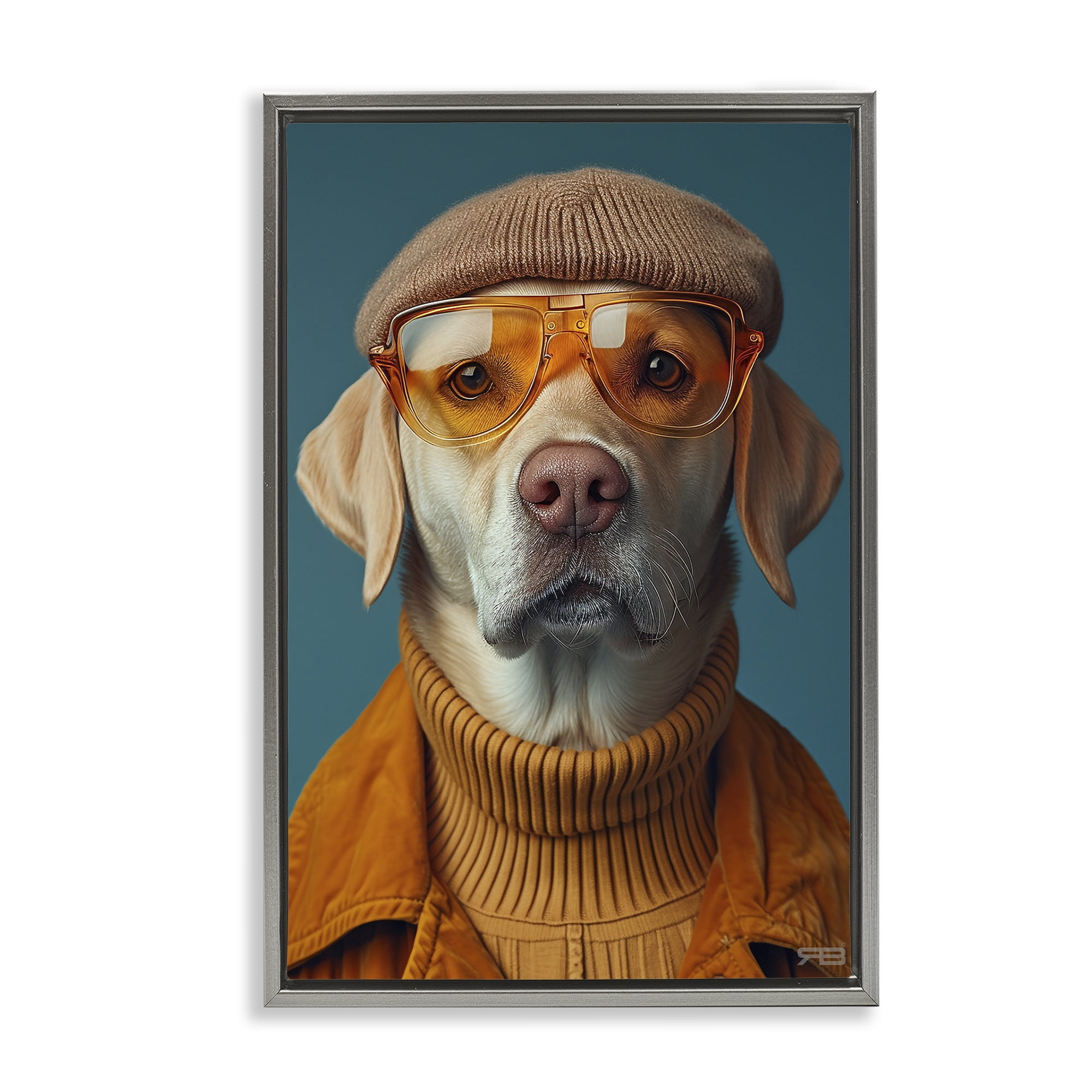 Stupell Industries Dog in Knit Fashion Animals & Insects Painting Gray Floater Framed Canvas Art Print Wall Art, 17 x 25