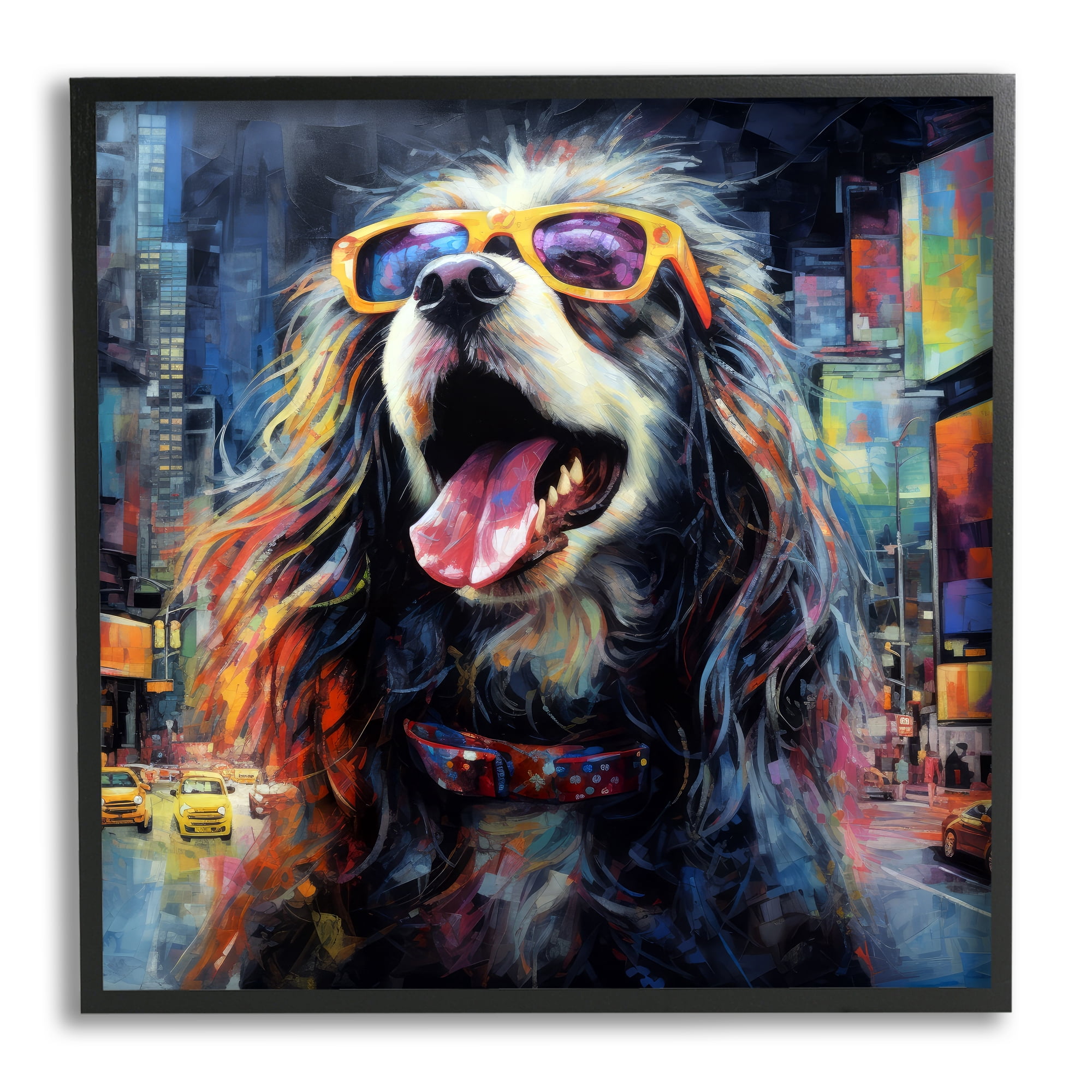 Stupell Industries Dog in Modern City Animals & Insects Painting Black Framed Art Print Wall Art, 17 x 17