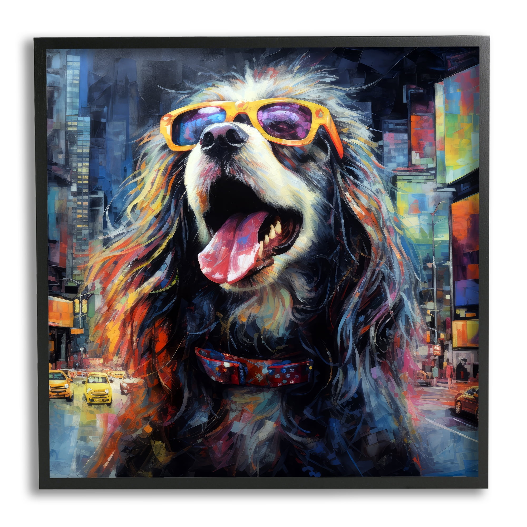 Stupell Industries Dog in Modern City Animals & Insects Painting Black Framed Art Print Wall Art, 24 x 24