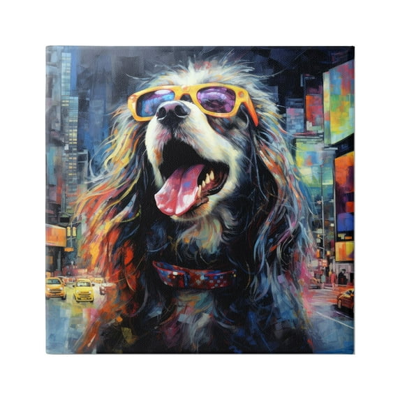 Stupell Industries Dog in Modern City Animals & Insects Painting Gallery Wrapped Canvas Art Print Wall Art, 17 x 17