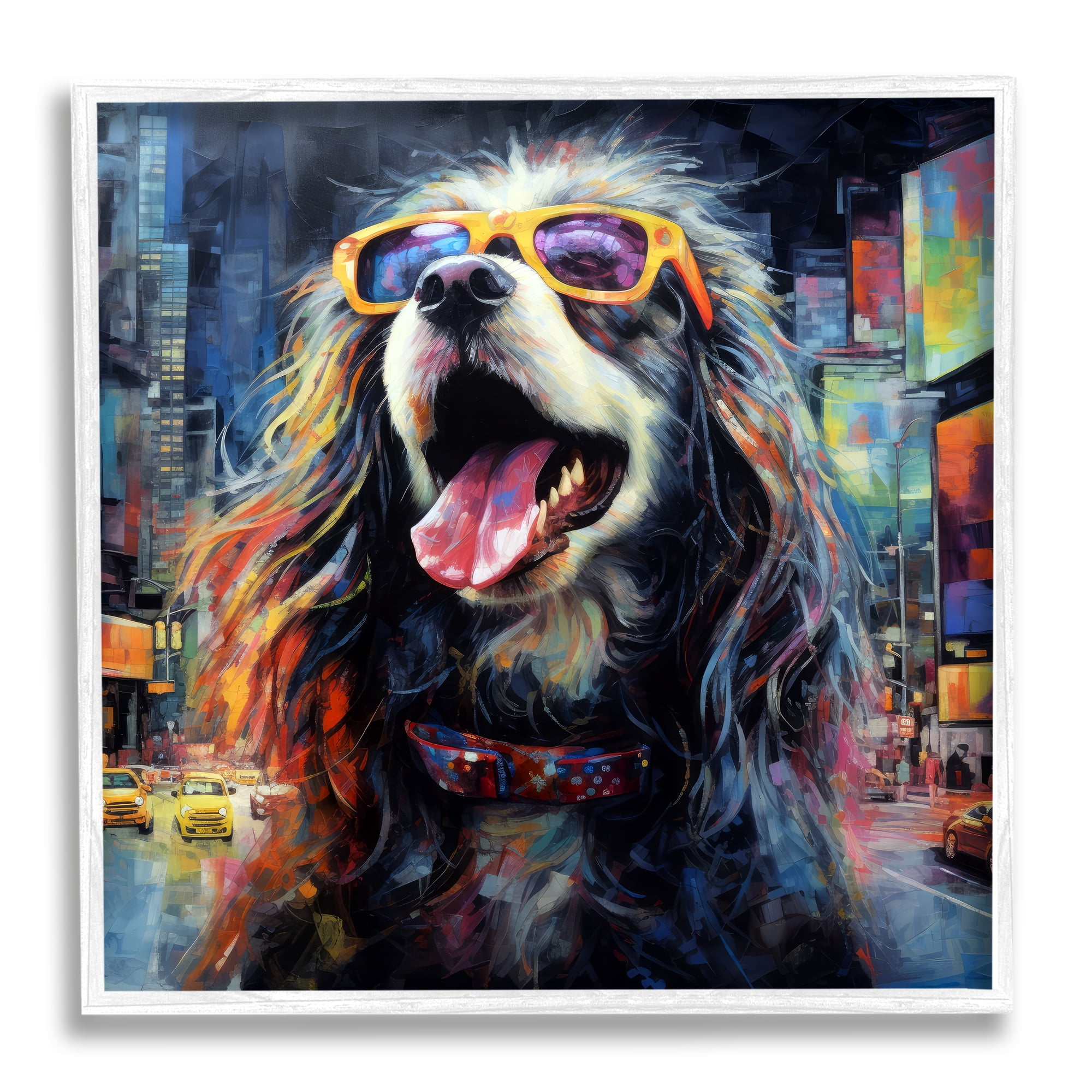 Stupell Industries Dog in Modern City Animals & Insects Painting White Framed Art Print Wall Art, 24 x 24