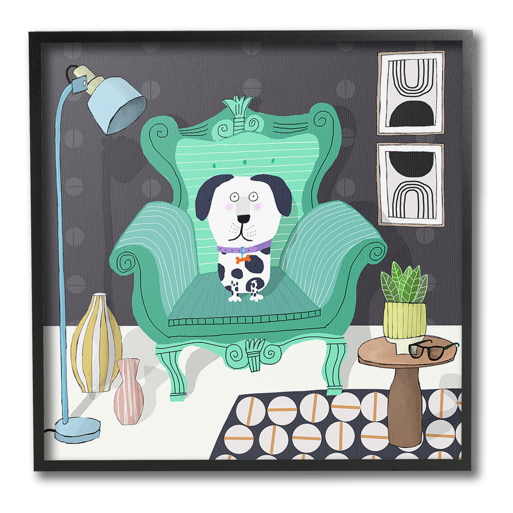 Stupell Industries Dog in Modern Room Animals & Insects Painting Black Framed Art Print Wall Art, 24 x 24