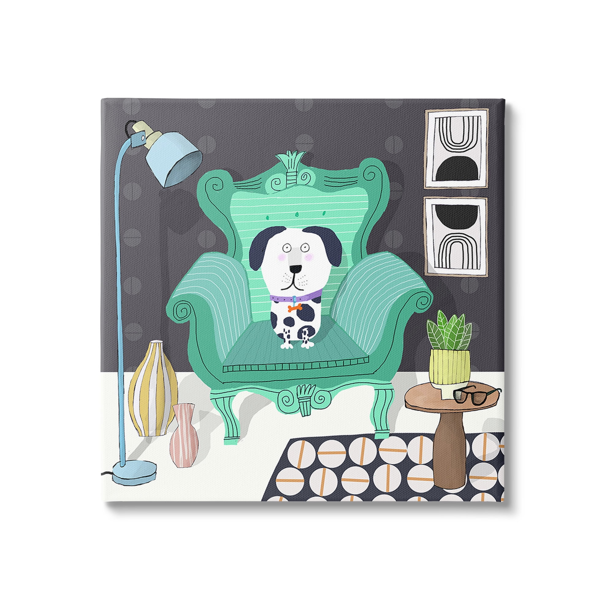 Stupell Industries Dog in Modern Room Animals & Insects Painting Gallery Wrapped Canvas Art Print Wall Art, 36 x 36
