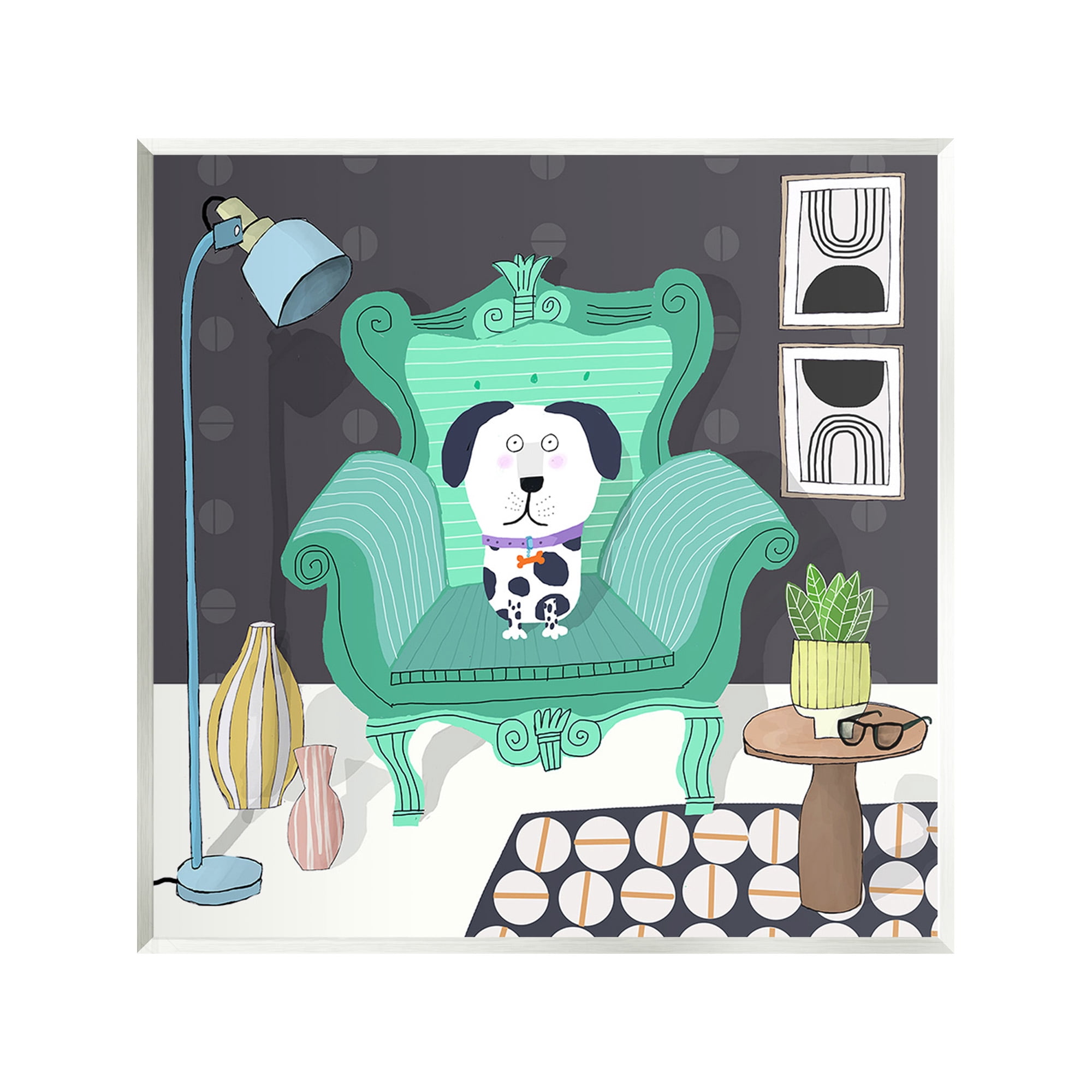 Stupell Industries Dog in Modern Room Animals & Insects Painting Unframed Art Print Wall Art, 12 x 12